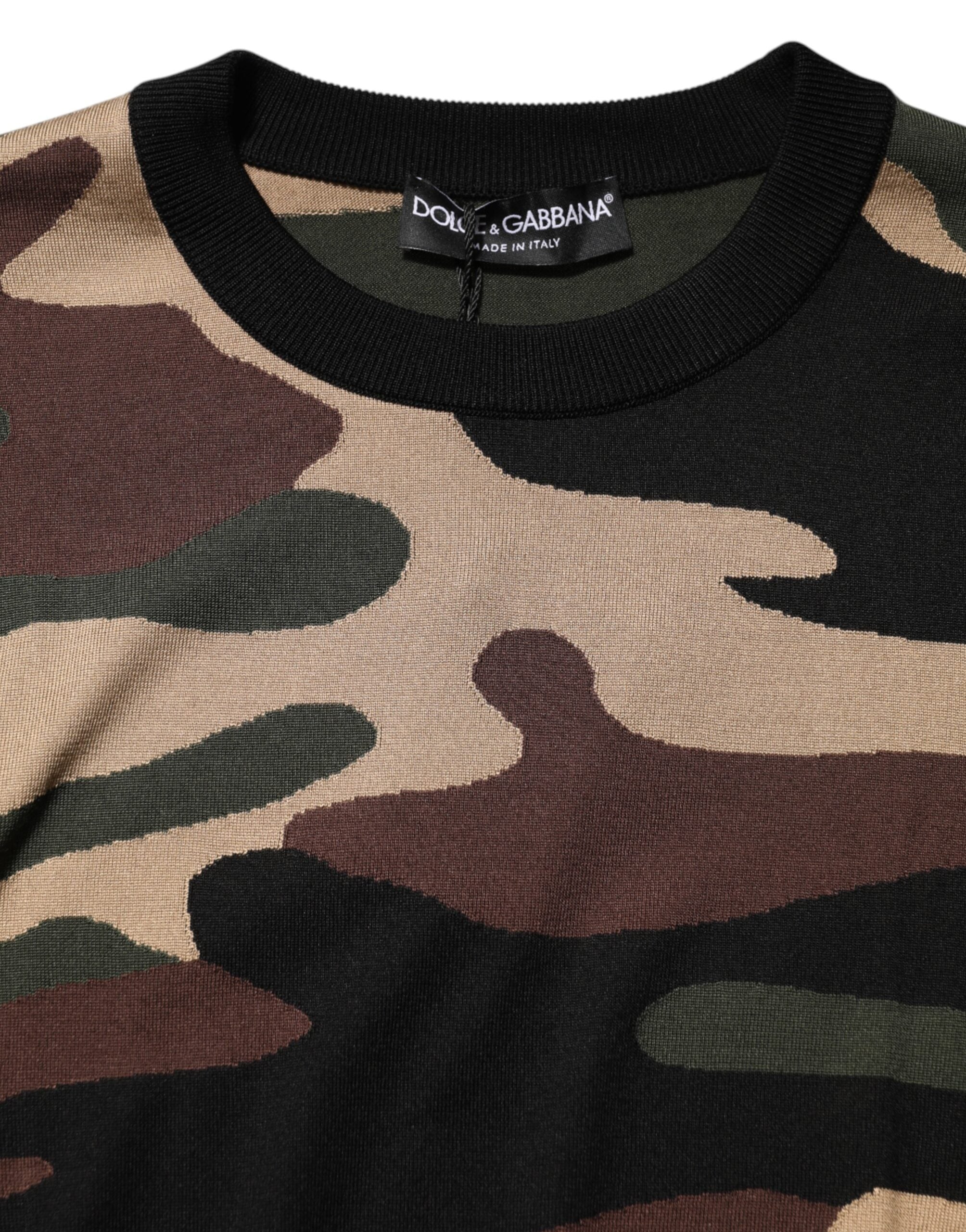 Pull à manches longues Dolce & Gabbana multicolore camouflage, col ras du cou, pour homme, pull-over tendance.