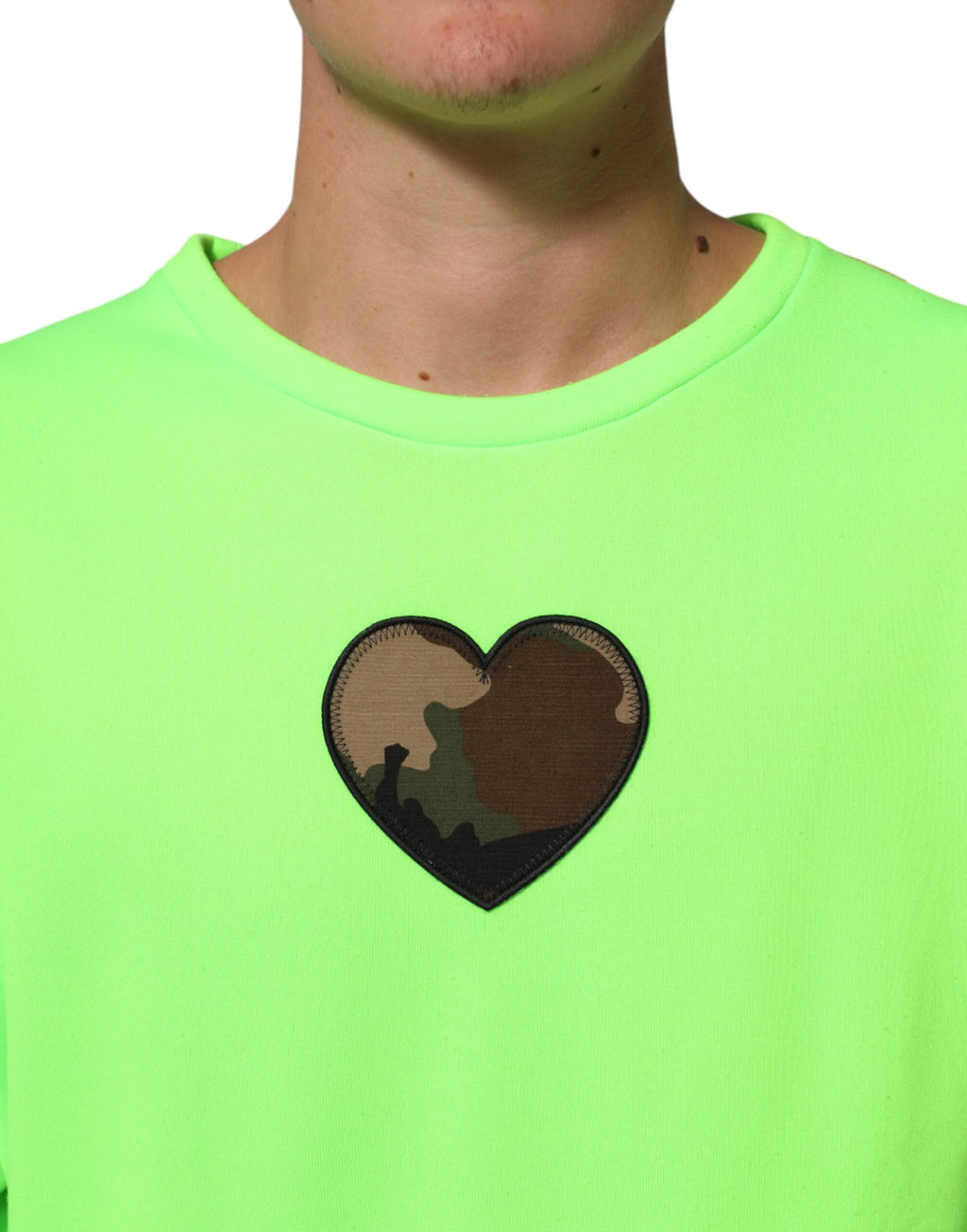Sweatshirt homme Dolce & Gabbana vert avec patchwork en forme de cœur, pull décontracté en coton.