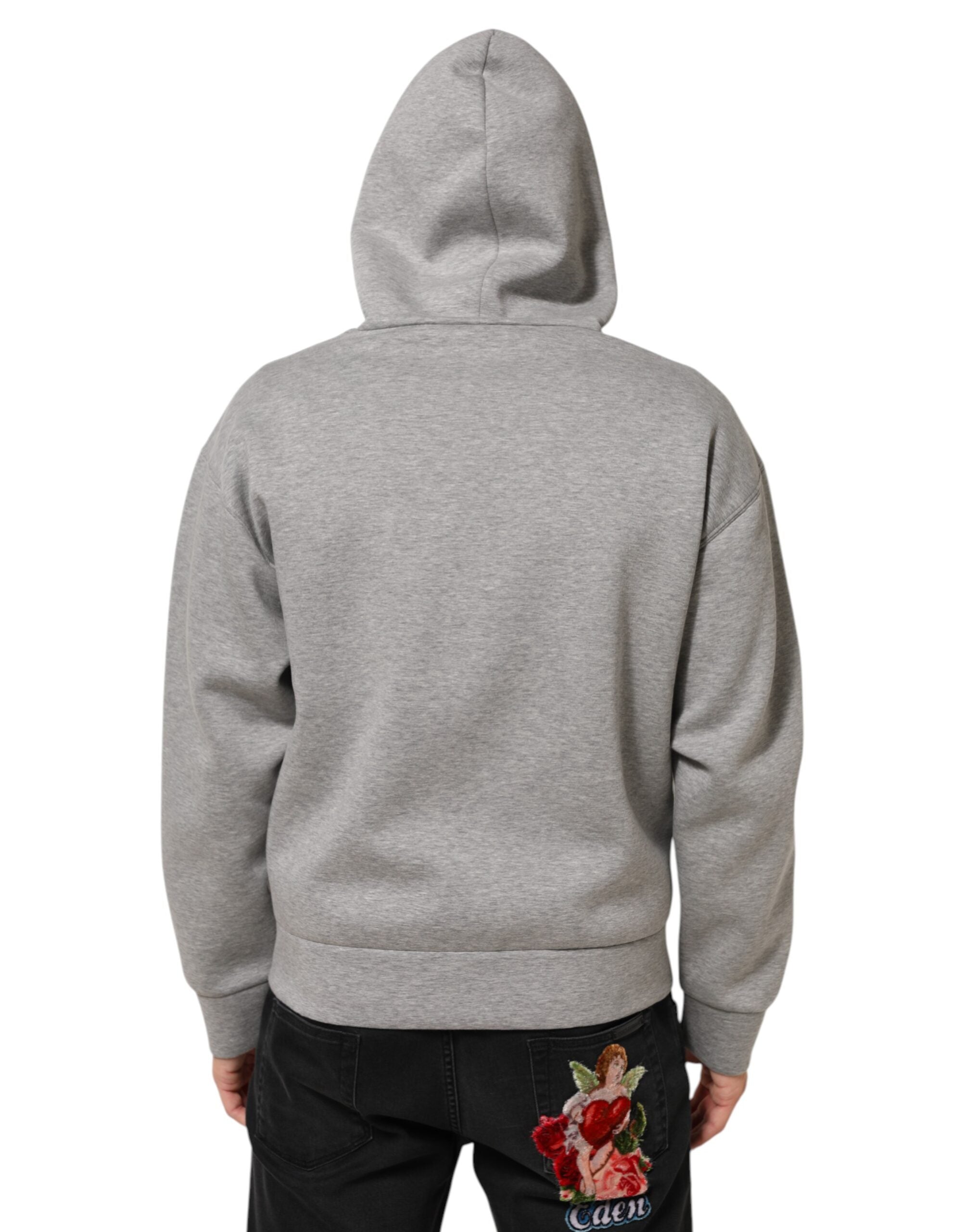 Sweat à capuche en coton gris Dolce & Gabbana avec logo, doux et confortable, idéal pour un style décontracté.
