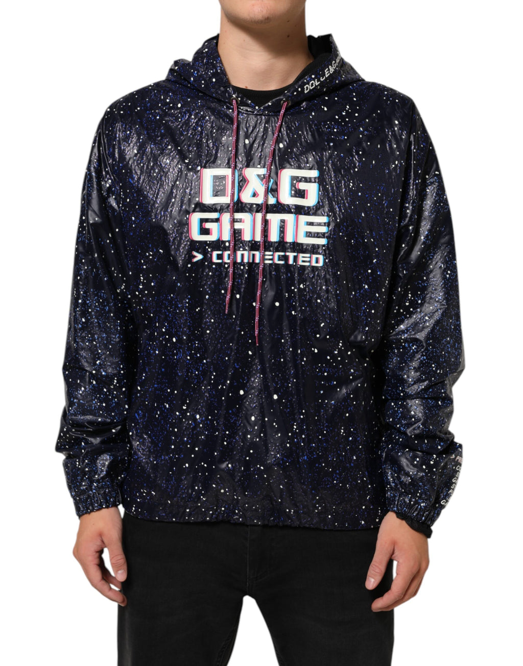Sweat-shirt à capuche bleu Dolce & Gabbana D&G Game pour homme, sweat-shirt en coton avec logo distinctif.