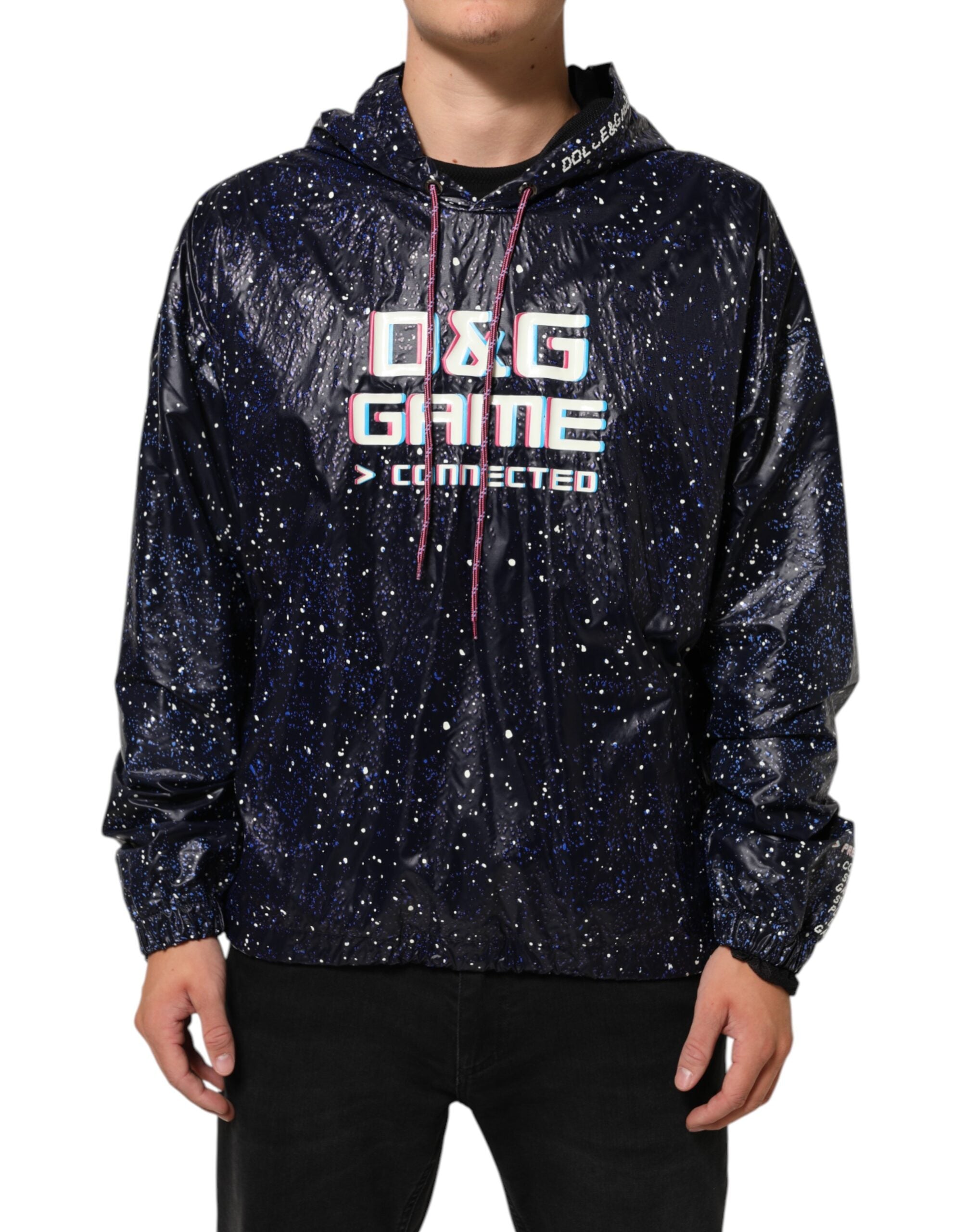 Sweatshirt à capuche pour homme Dolce & Gabbana Blue D&G Game, pull en coton bleu avec logo sur la poitrine.