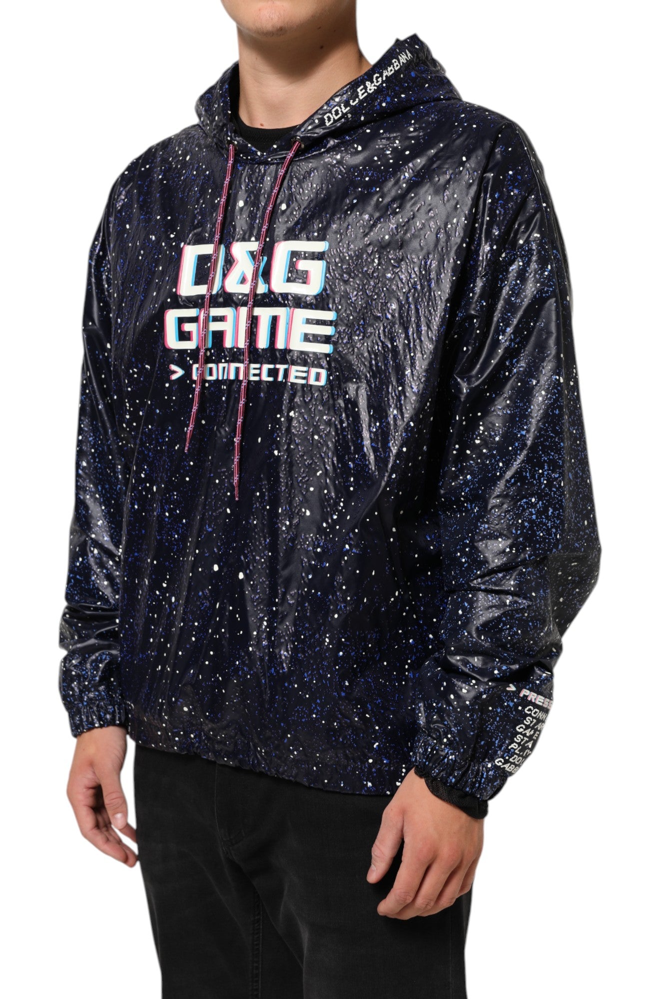 Sweat-shirt à capuche bleu Dolce & Gabbana D&G Game pour homme, pull décontracté avec logo sur la poitrine.