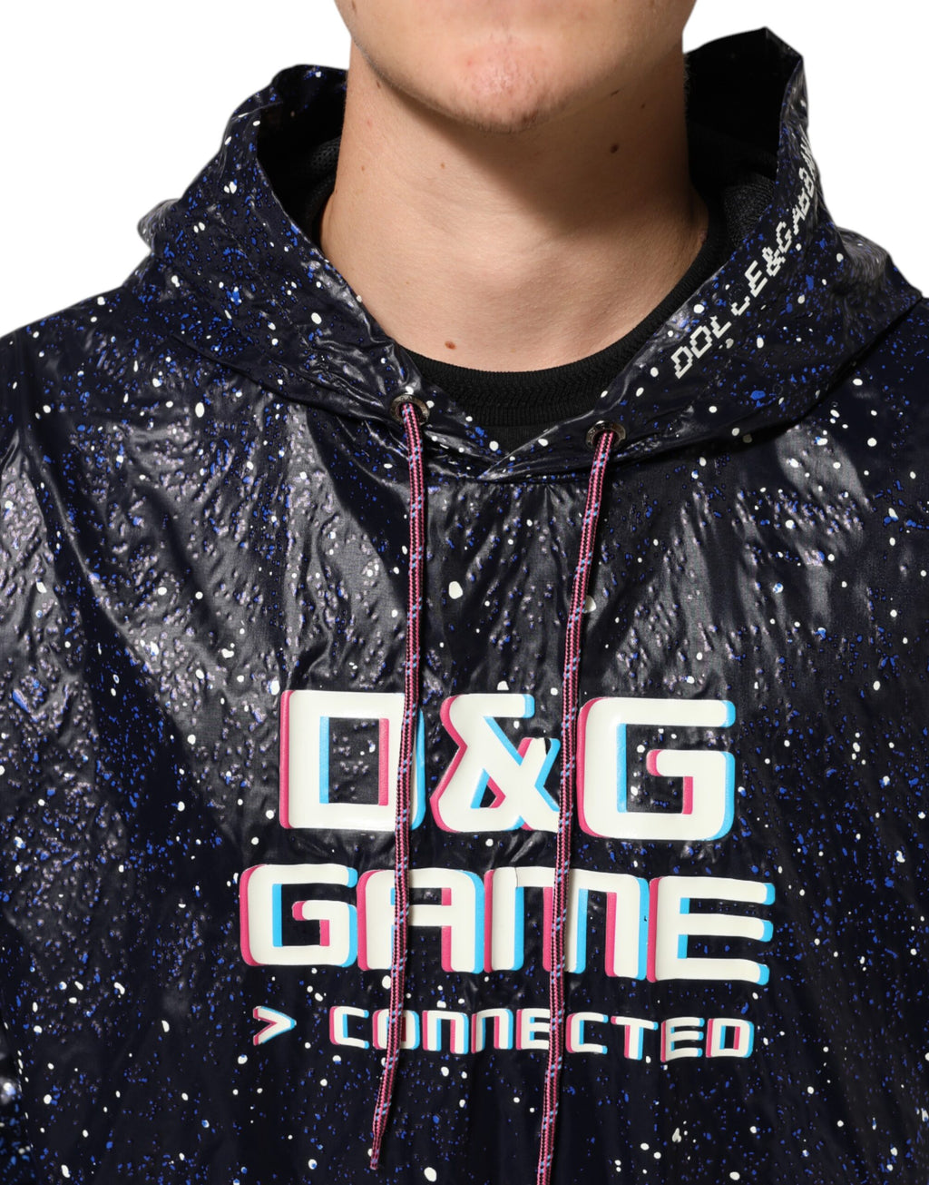 Sweat-shirt à capuche bleu Dolce & Gabbana D&G Game pour homme, pull décontracté avec logo sur la poitrine.
