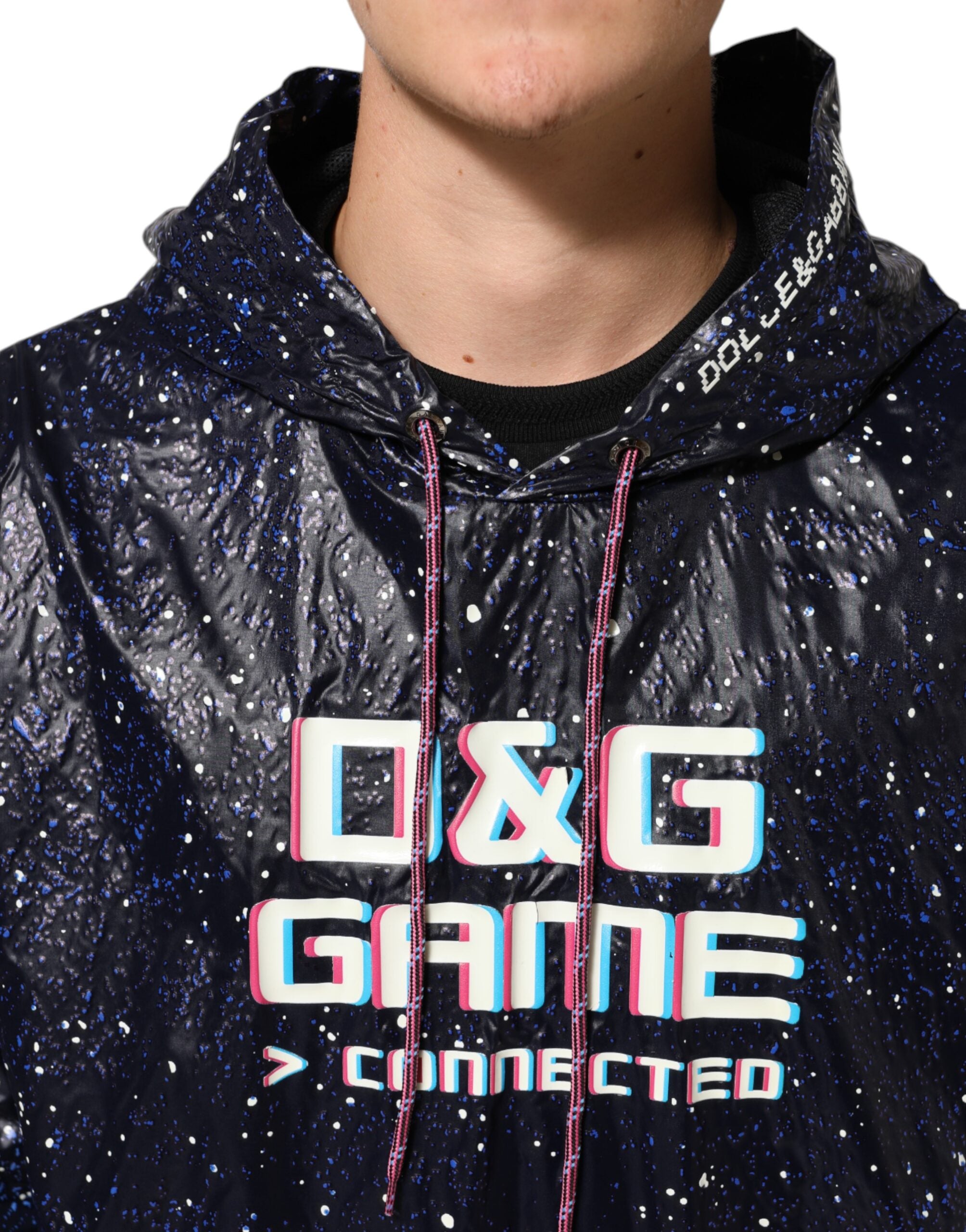 Sweat-shirt à capuche bleu Dolce & Gabbana D&G Game pour homme, pull décontracté avec logo sur la poitrine.