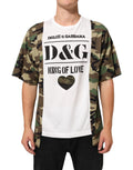 T-shirt homme Dolce & Gabbana blanc avec logo et motif camouflage, col rond, vue de face.