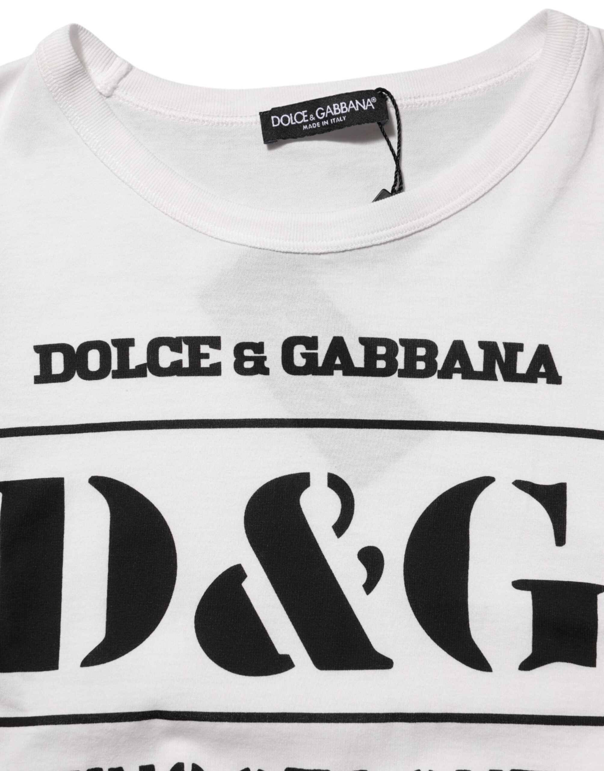 T-shirt blanc Dolce & Gabbana avec logo et motif camouflage, col ras du cou, pour homme.
