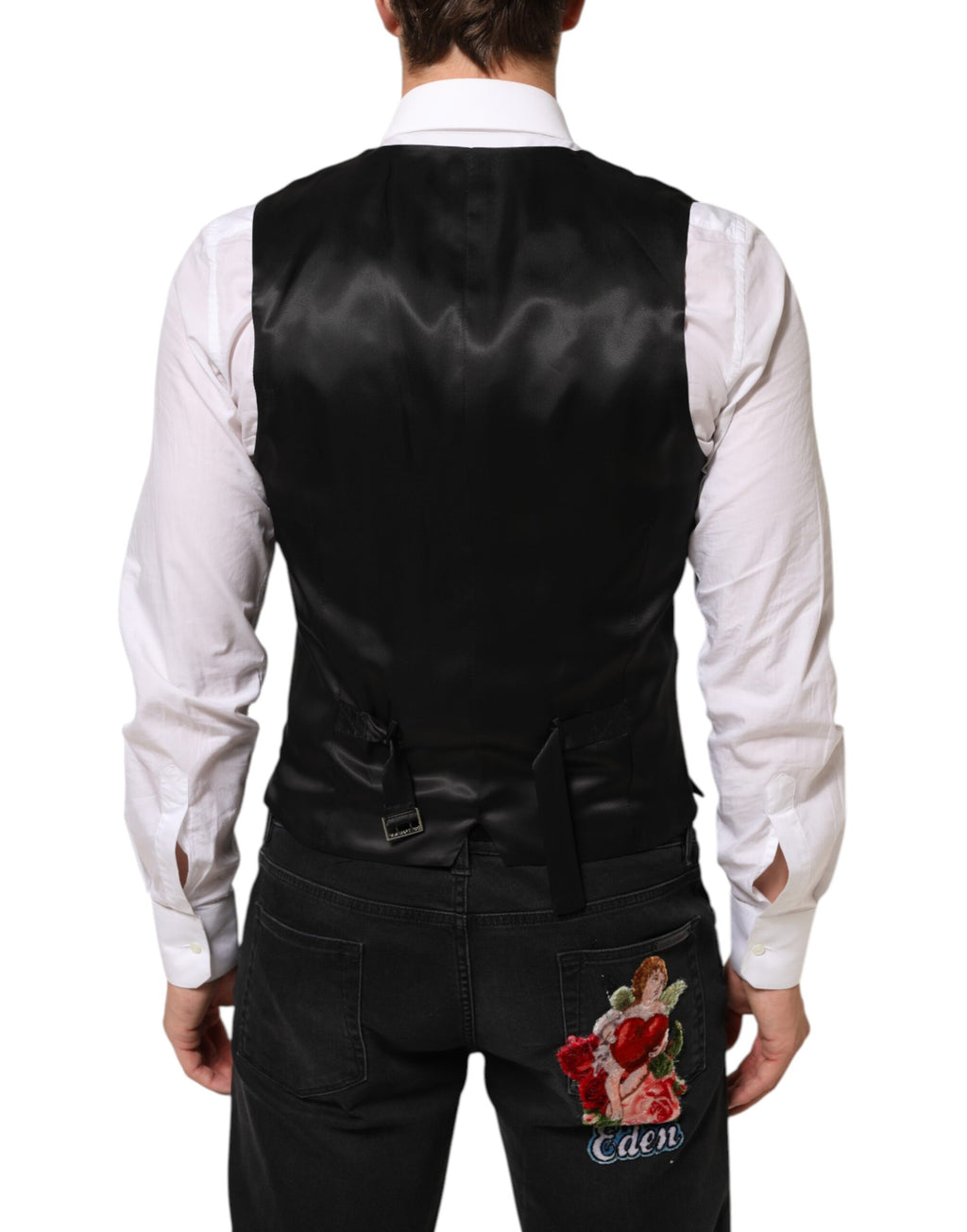 Gilet homme en laine noir Dolce & Gabbana, vêtement formel, veste cintrée élégante pour occasion spéciale.