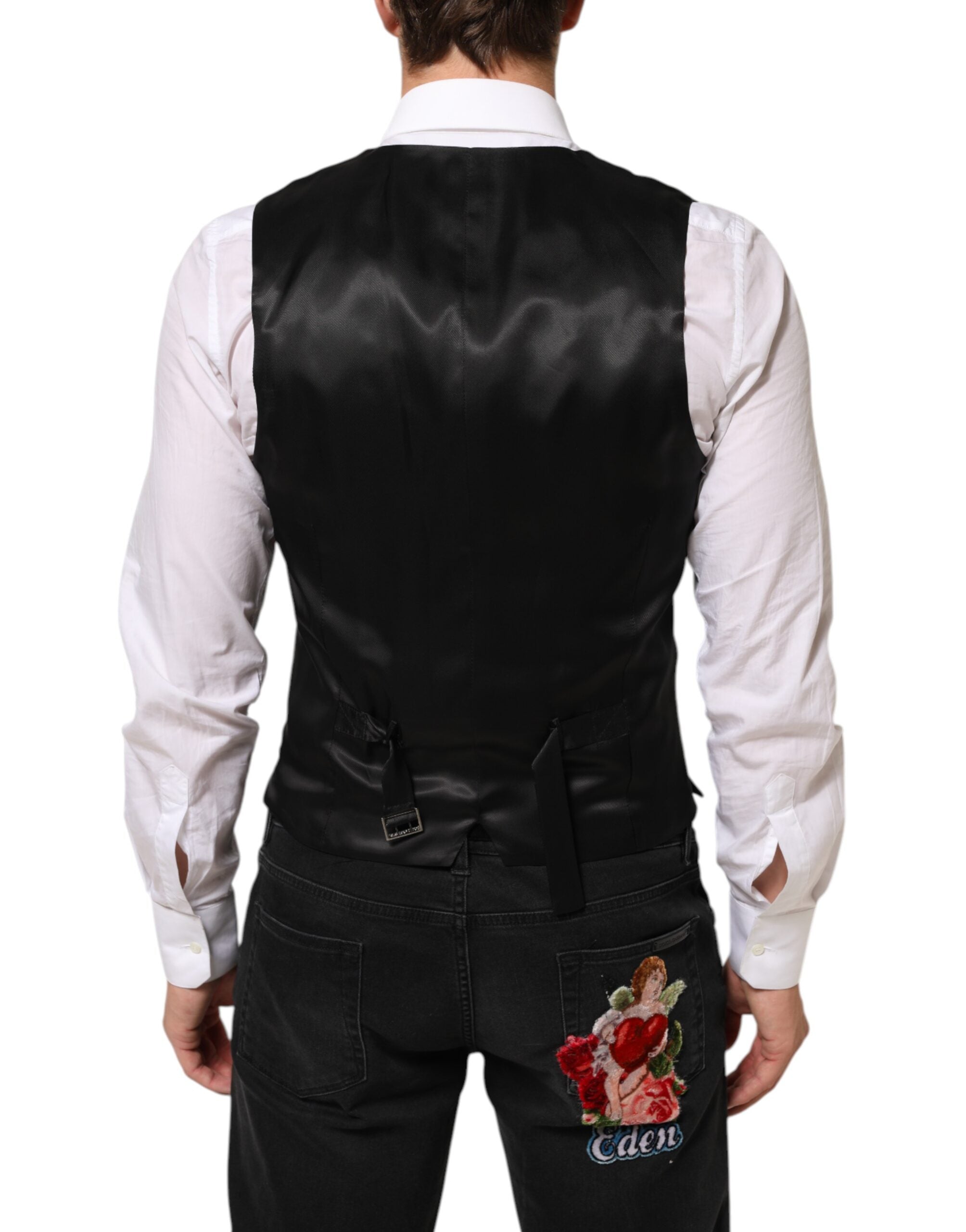 Gilet homme en laine noir Dolce & Gabbana, vêtement formel, veste cintrée élégante pour occasion spéciale.