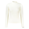 Pull femme en coton blanc de Pepe Jeans, sweat-shirt léger avec col rond et manches longues, porté par une femme.