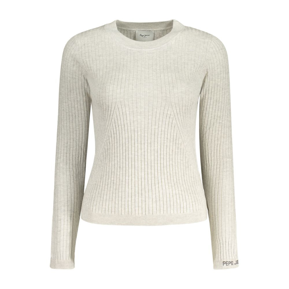 Pull femme en coton gris Pepe Jeans, coupe confortable et style décontracté, idéal pour une tenue casual élégante.