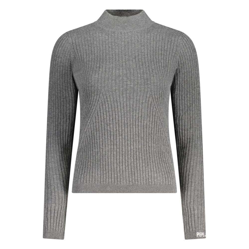 Pull en coton gris pour femme de la marque Pepe Jeans, sweater confortable et élégant, porté sur un mannequin.