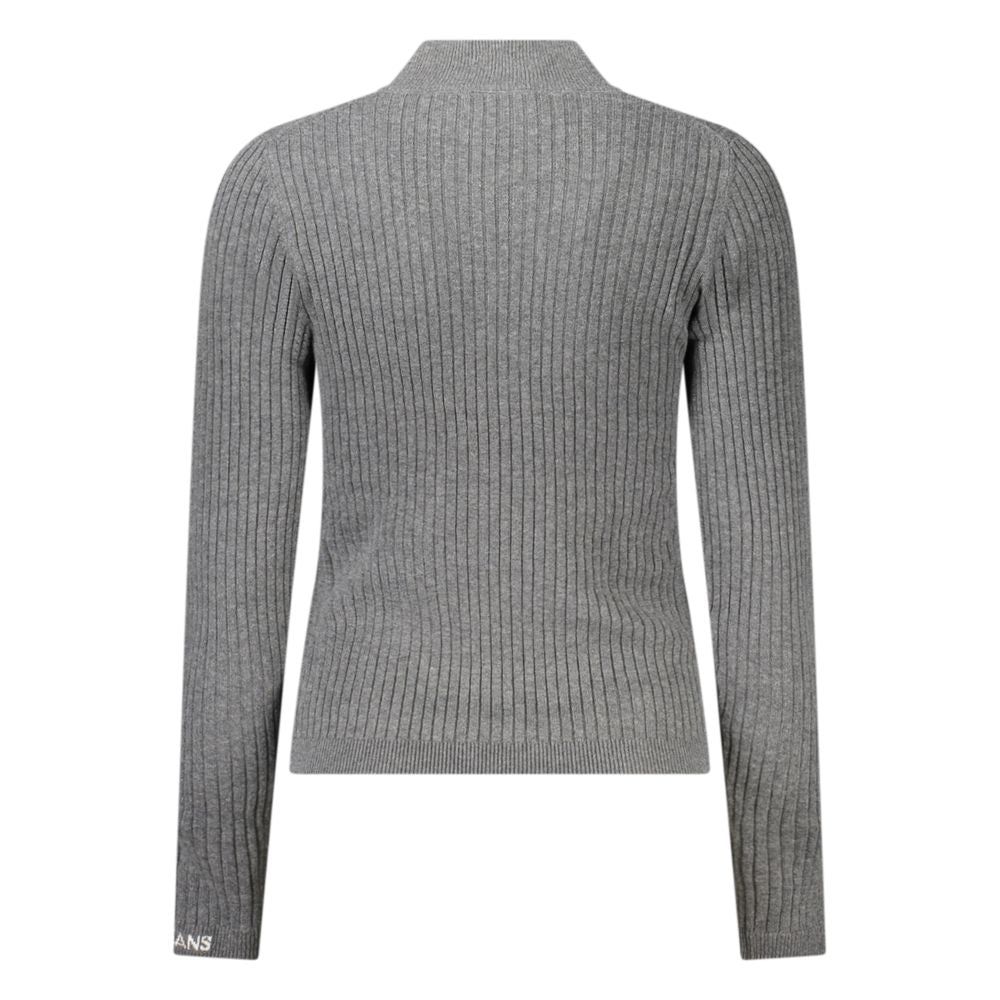 Pull femme gris en coton Pepe Jeans, sweat-shirt décontracté avec col rond et manches longues.