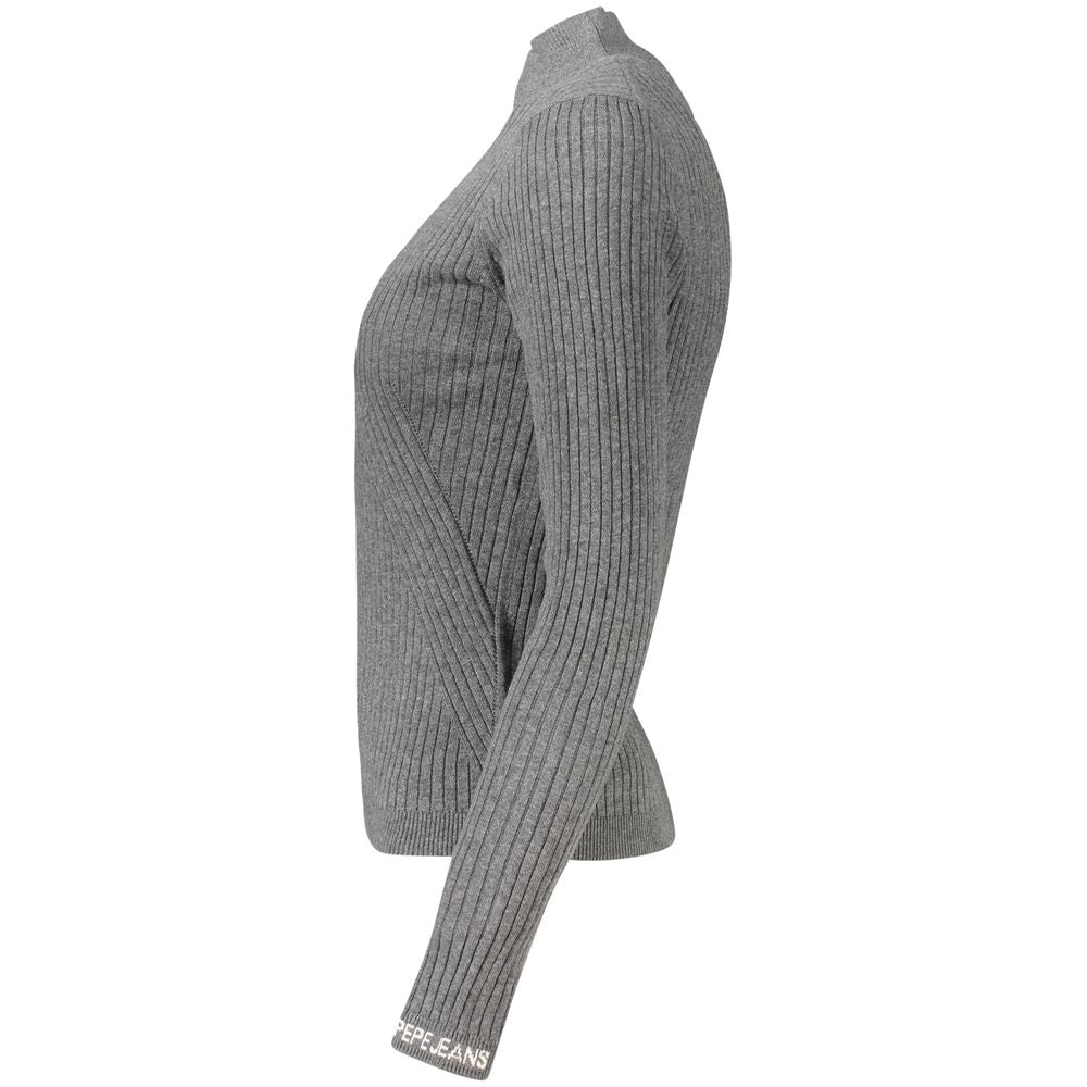 Pull à manches longues gris en coton pour femmes de la marque Pepe Jeans, doux et confortable.