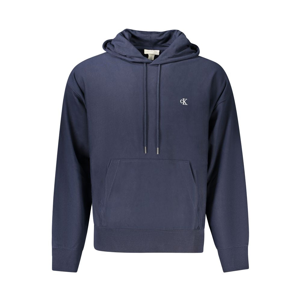Sweat à capuche bleu en coton pour homme de Calvin Klein, vue de face avec logo visible sur la poitrine.