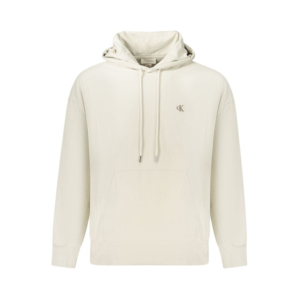 Sweat à capuche beige pour homme de la marque Calvin Klein en coton, vue de face avec logo discret sur la poitrine.