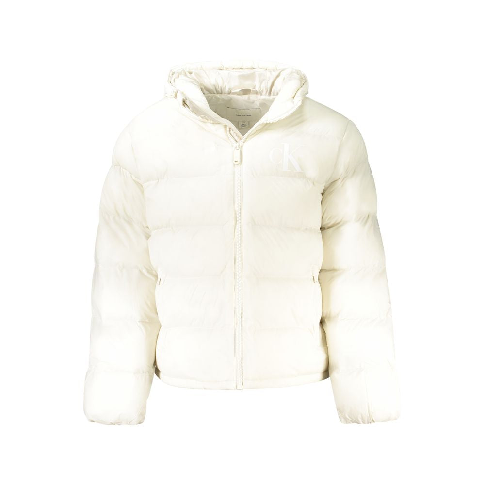 Veste pour homme Calvin Klein Bianco Poliammide, style épuré avec fermeture éclair et col montant, vue de face.