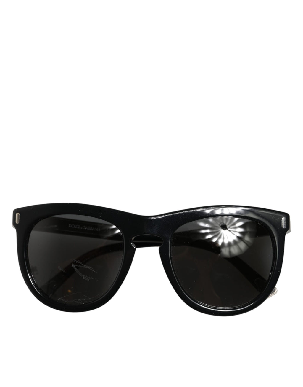 Lunettes de soleil Dolce & Gabbana DG4281 à monture ronde noire, en verre complet, style élégant et moderne.