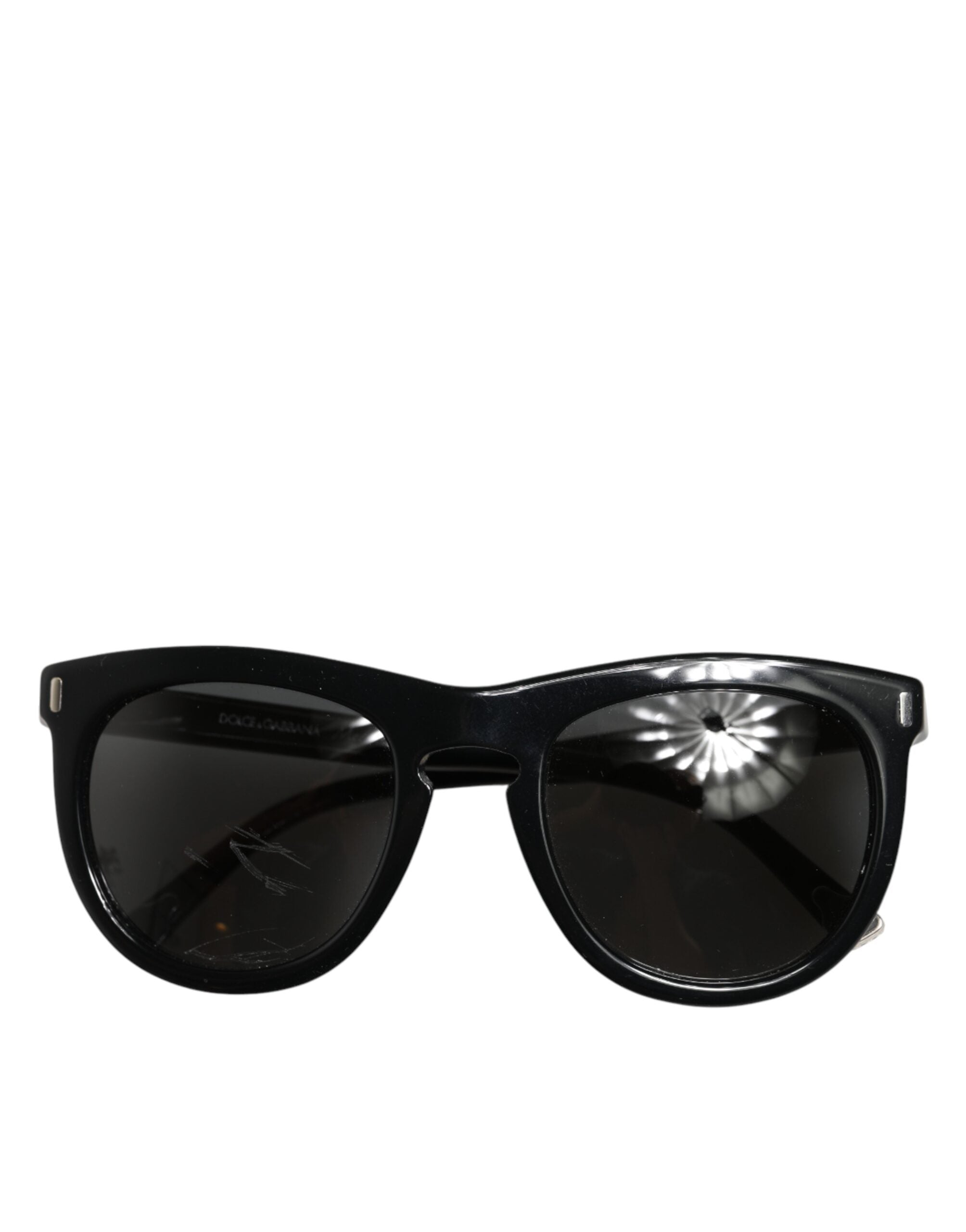 Lunettes de soleil Dolce & Gabbana DG4281 à monture ronde noire, en verre complet, style élégant et moderne.