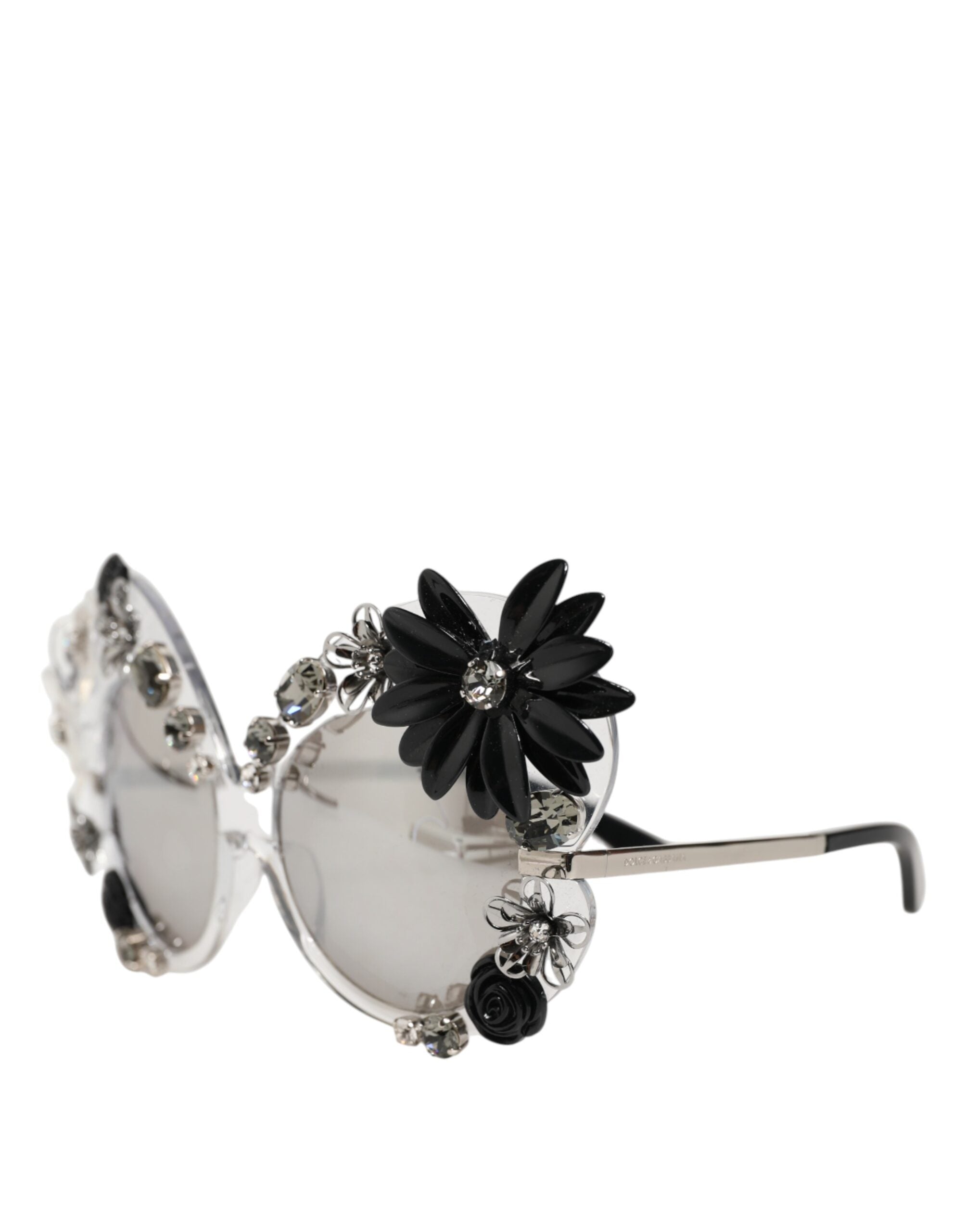 Lunettes de soleil rondes Dolce & Gabbana DG4292 transparentes avec fleurs en cristal, style élégant et moderne.