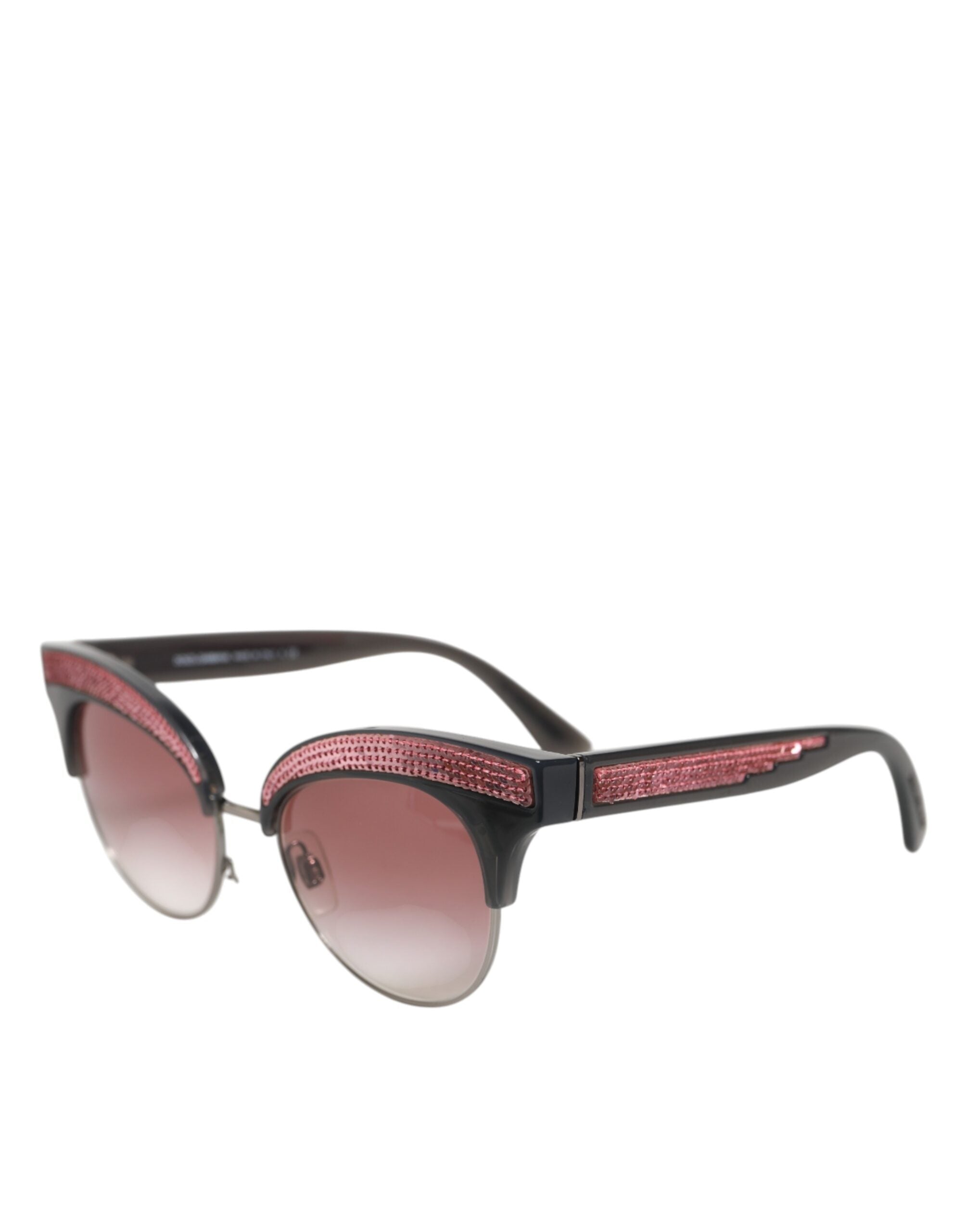 Lunettes de soleil Dolce & Gabbana noires et roses avec monture miroir en forme de chat œil ornée de sequins.