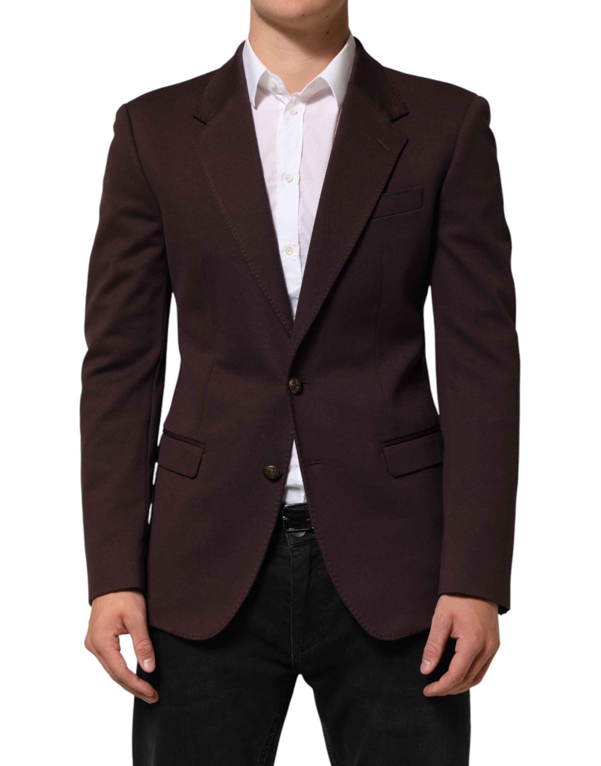 Veste blazer en coton bordeaux Dolce & Gabbana avec deux boutons, costume élégant pour homme.