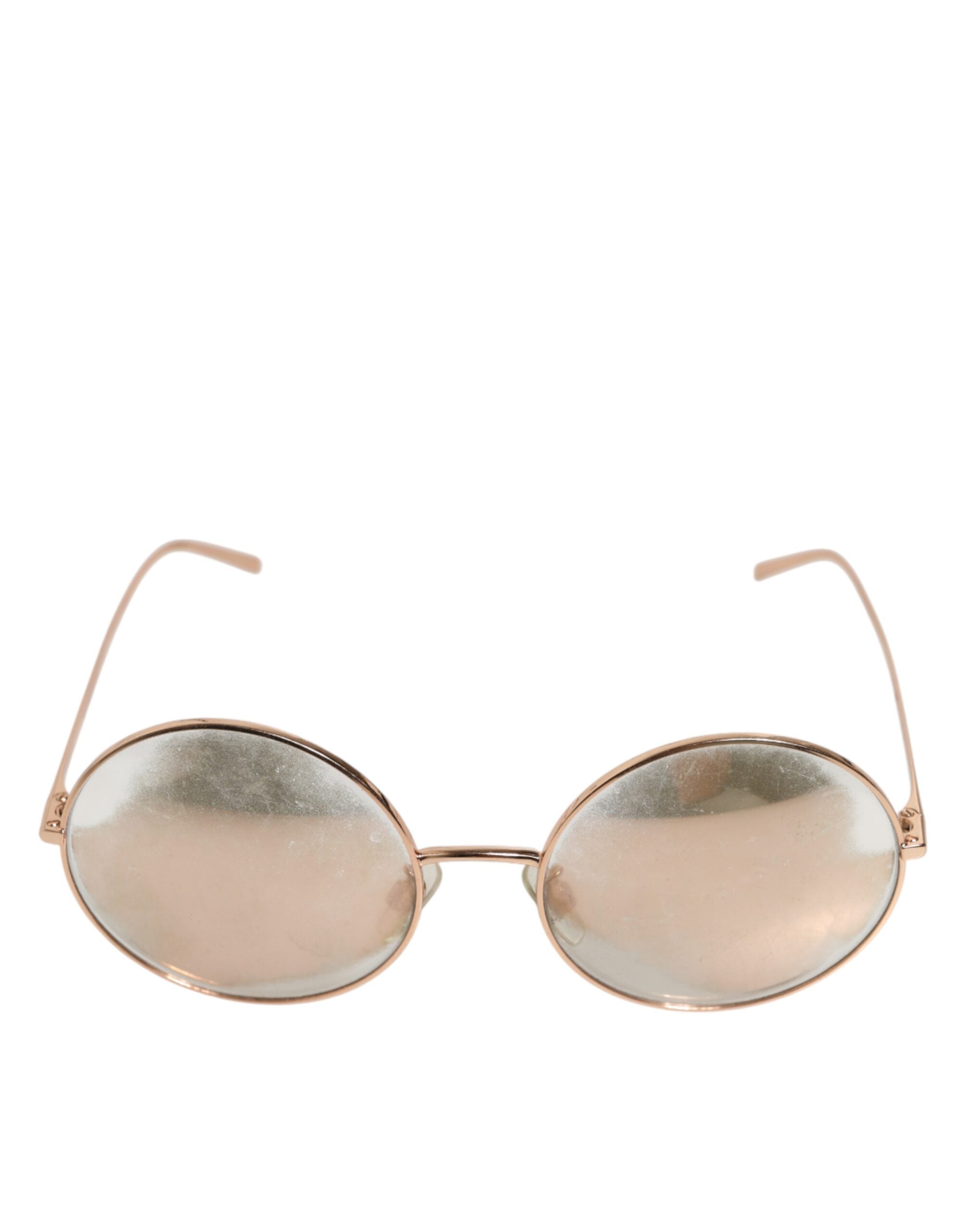 Lunettes de soleil Dolce & Gabbana avec monture ronde plaquée or rose et verres clairs.