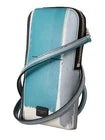 Sangle en cuir bleu Dolce & Gabbana pour téléphone, avec porte-cartes et poche, portée en bandoulière ou autour du cou.
