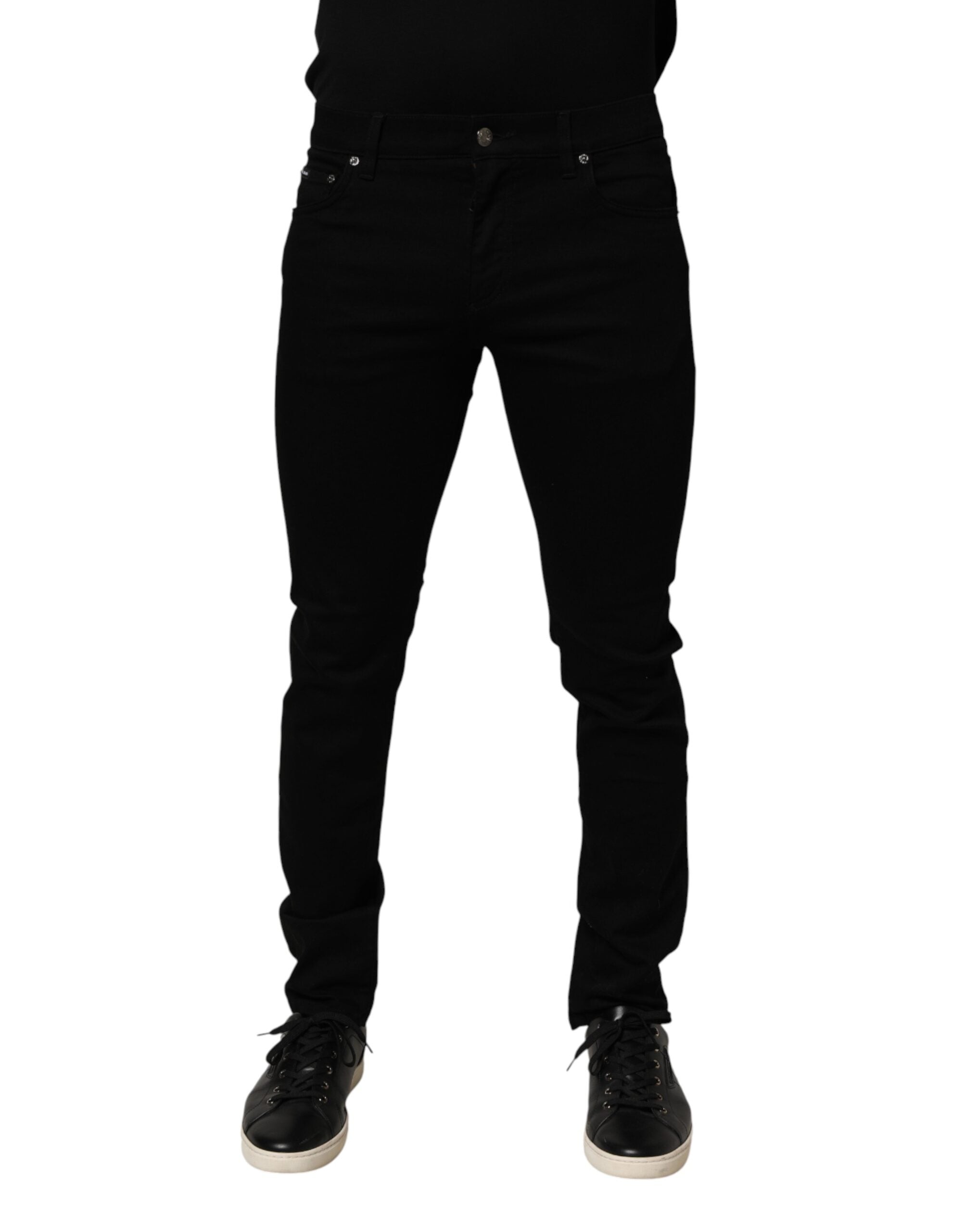 Jeans homme Slim Fit en coton stretch noir de Dolce & Gabbana, coupe ajustée et tendance, en denim durable.
