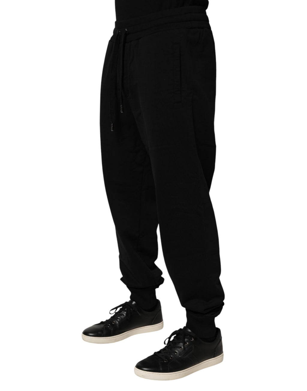 Pantalon de jogging en coton noir Dolce & Gabbana avec logo DG, style décontracté et confortable.