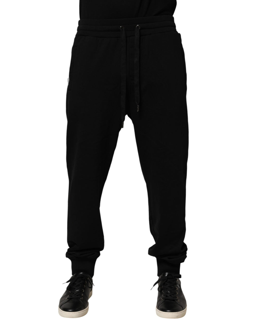 Pantalon de jogging en coton noir Dolce & Gabbana avec logo DG, style décontracté et confortable.