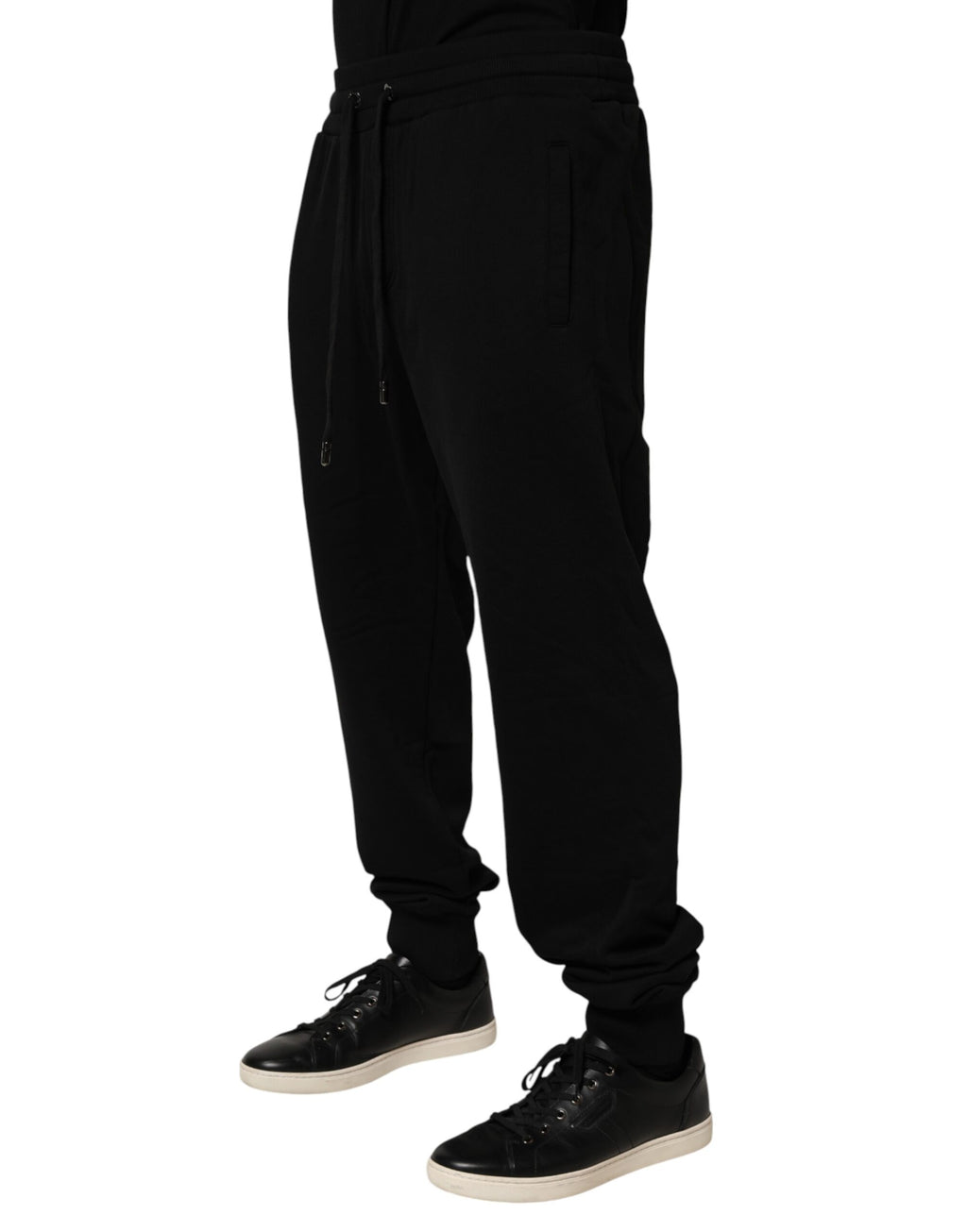 Pantalon de jogging noir Dolce & Gabbana en coton avec logo DG, style décontracté et confortable.