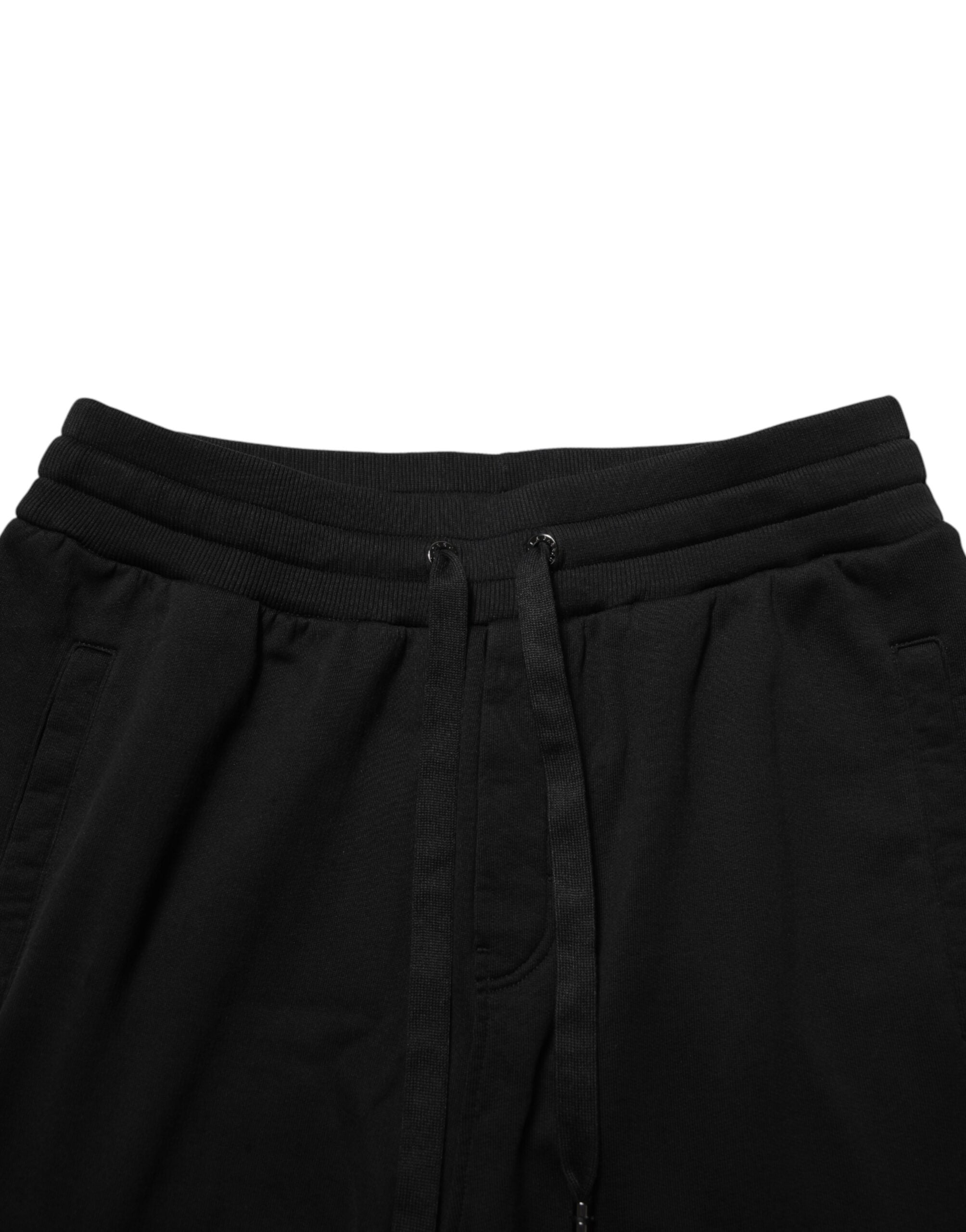 Pantalons de jogging en coton noir Dolce & Gabbana avec logo DG, style décontracté et confortable.