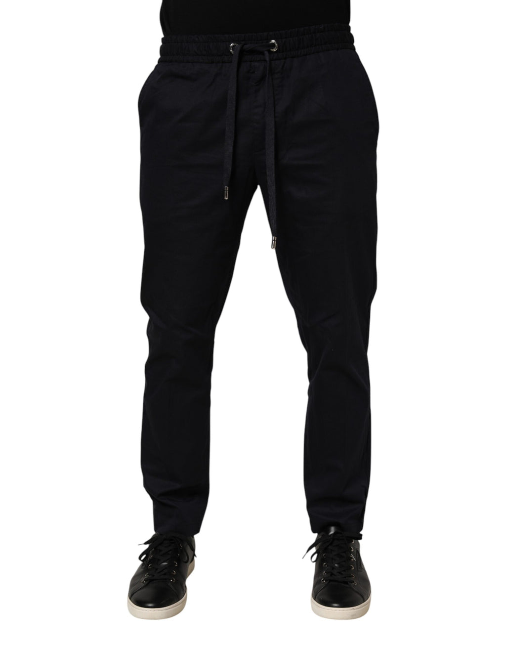 Pantalon jogger homme noir Dolce & Gabbana à taille mi-haute avec cordon de serrage, style décontracté et moderne