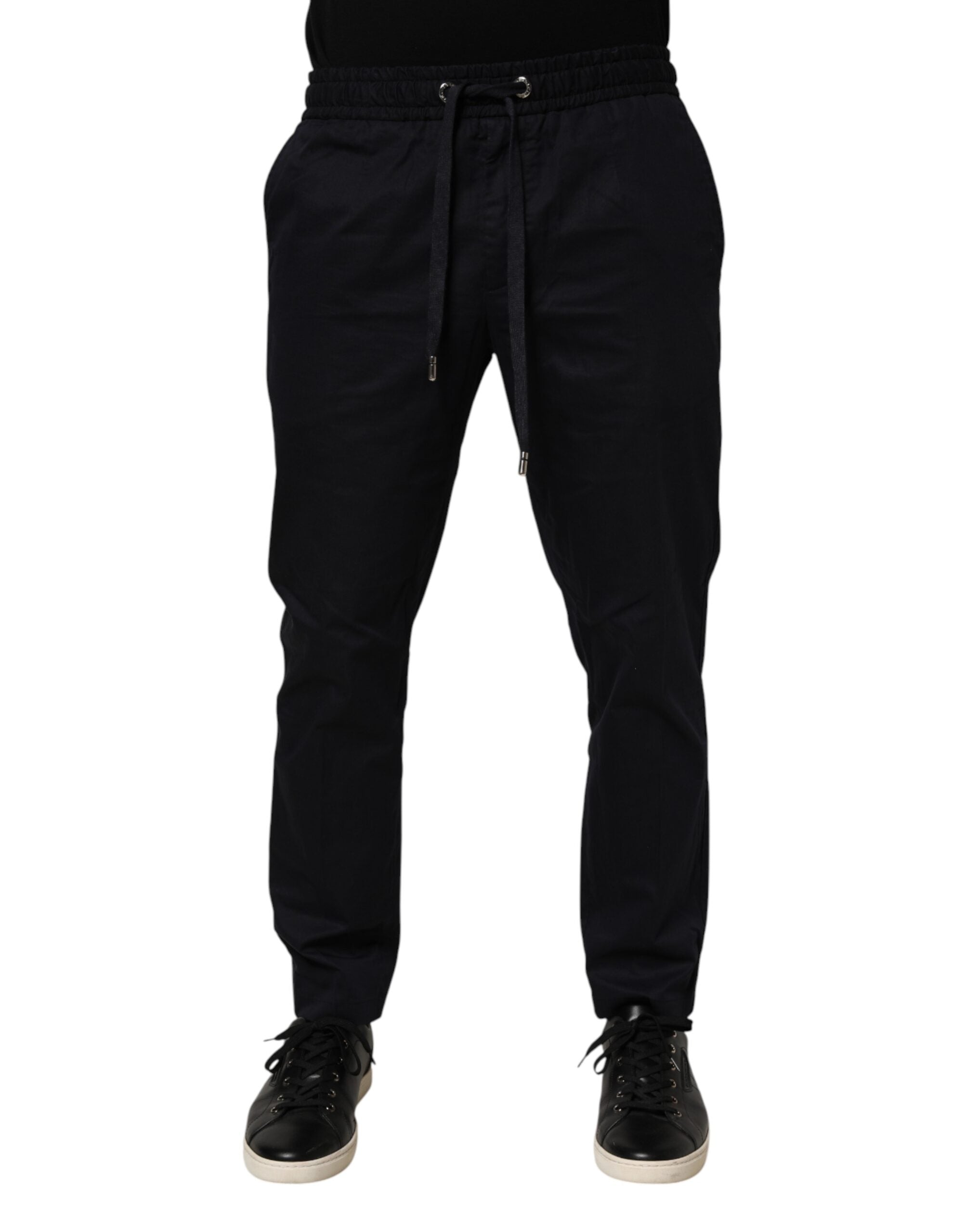 Pantalon jogger homme noir Dolce & Gabbana à taille mi-haute avec cordon de serrage, style décontracté et moderne