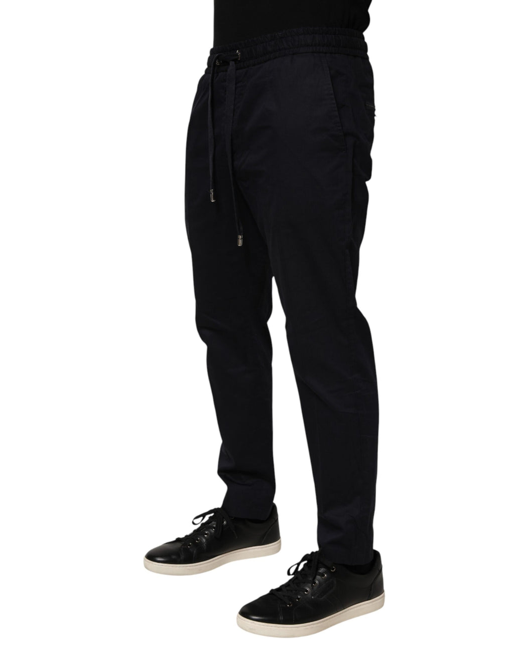 Pantalon jogger homme Dolce & Gabbana noir à taille mi-haute avec cordon de serrage, style décontracté et moderne.