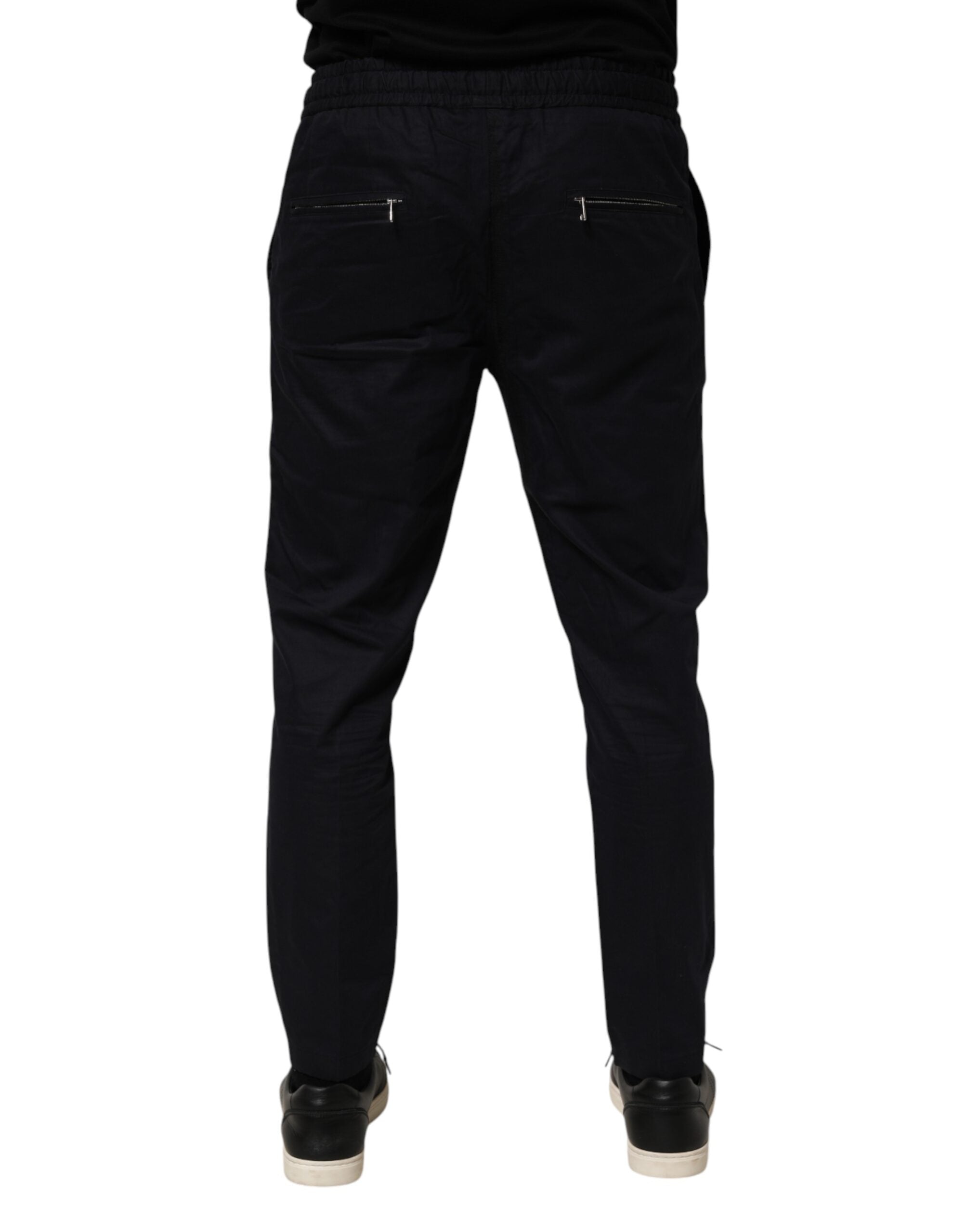 Pantalon jogger homme Dolce & Gabbana noir à taille mi-haute avec cordon de serrage, style décontracté et moderne.