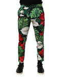 Pantalon en coton à coupe tapered avec motif floral multicolore de Dolce & Gabbana, style élégant et tendance.