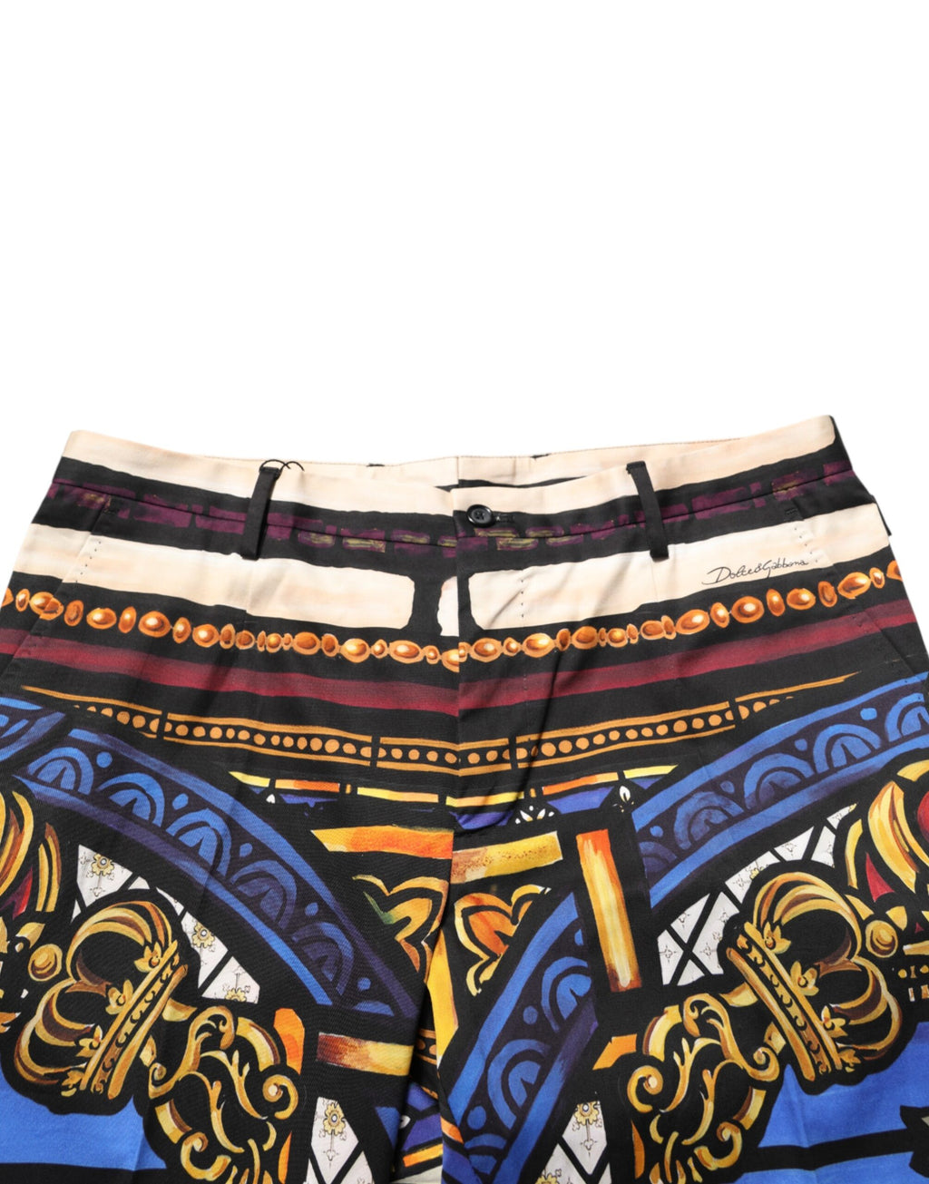 Pantalons Dolce & Gabbana Julias Ceasar à motif multicolore, coupe tapered, en tissu léger et élégant.