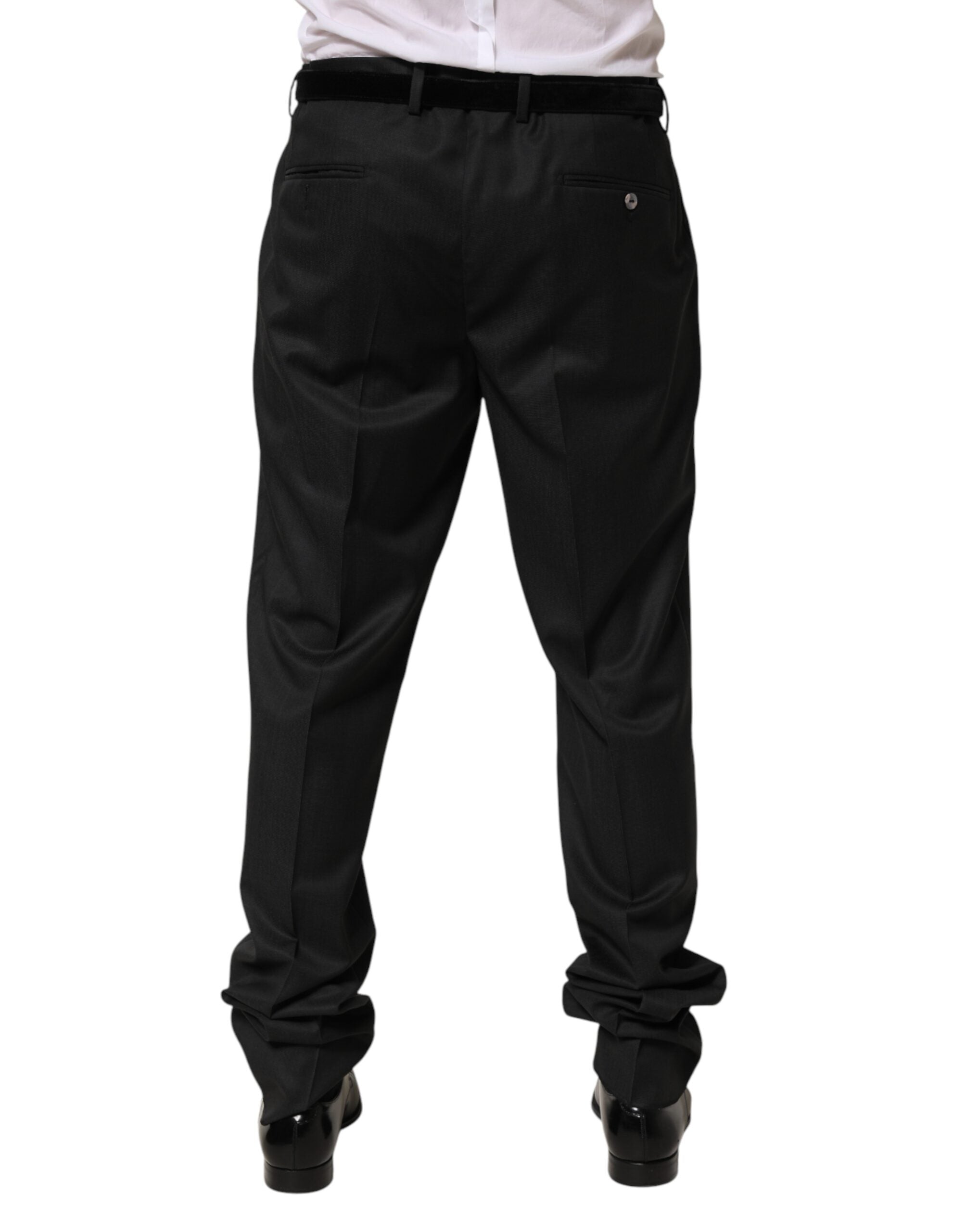 Pantalon formel en laine noire Dolce & Gabbana pour homme, pantalon élégant avec coupe ajustée et finition sophistiquée.