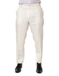 Pantalon homme Dolce & Gabbana en lin blanc, pantalon formel élégant avec coupe classique et détails soignés.