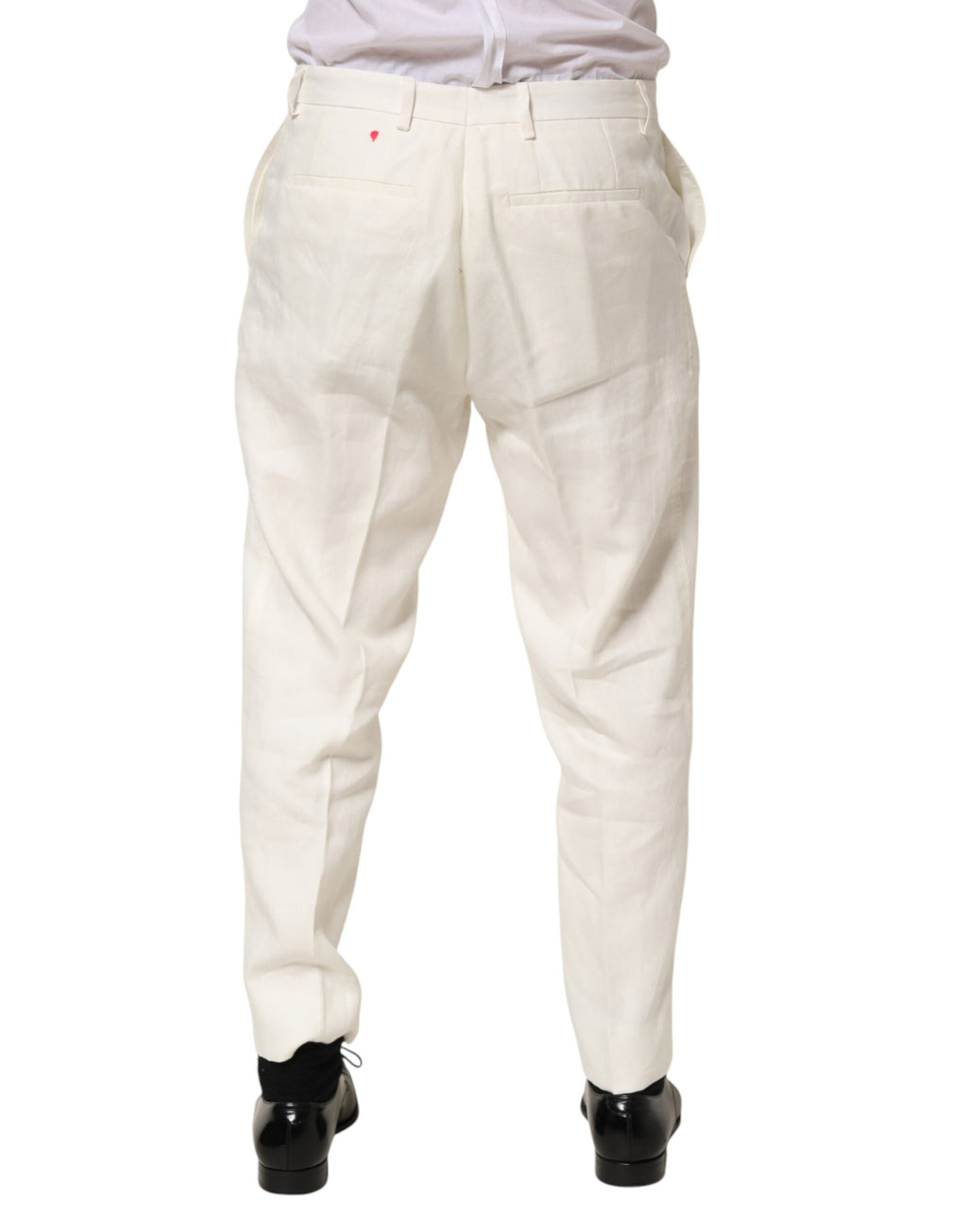 Pantalon en lin blanc formel pour homme de Dolce & Gabbana, pantalon élégant avec coupe classique et détails sophistiqués.