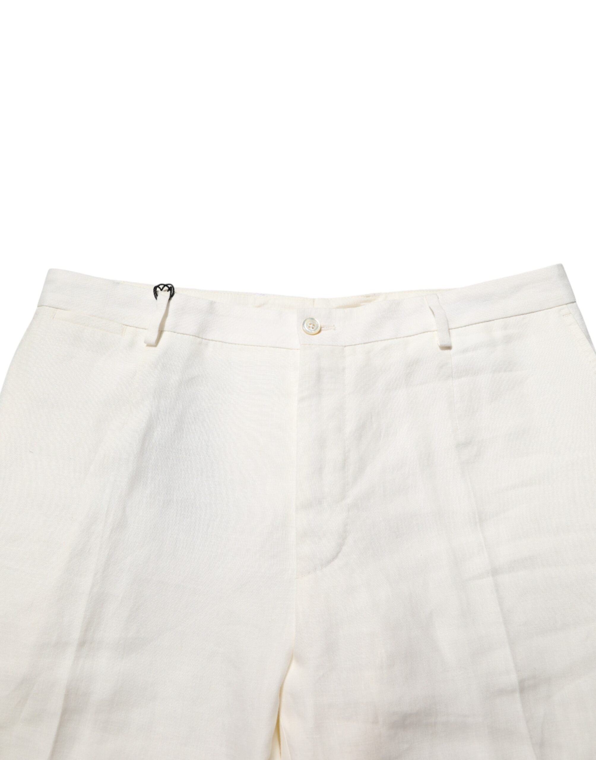 Pantalon formel en lin blanc pour homme de Dolce & Gabbana, pantalon élégant avec coupe classique, tissu léger et sophistiqué.