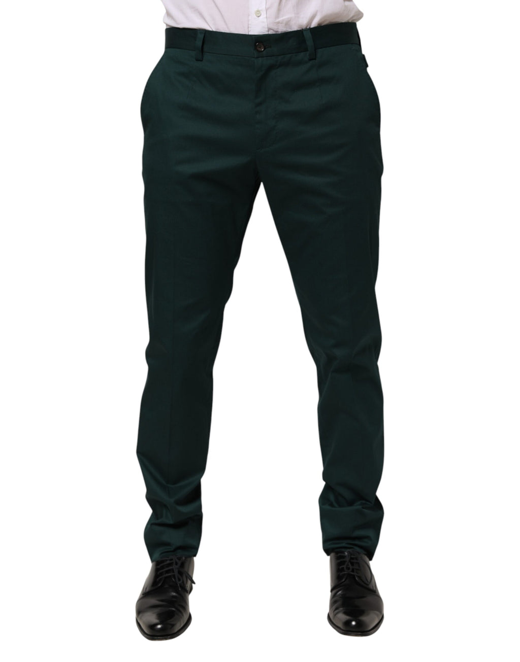 Pantalon homme Dolce & Gabbana en coton vert pour tenue formelle, élégant et ajusté, avec détails classiques.