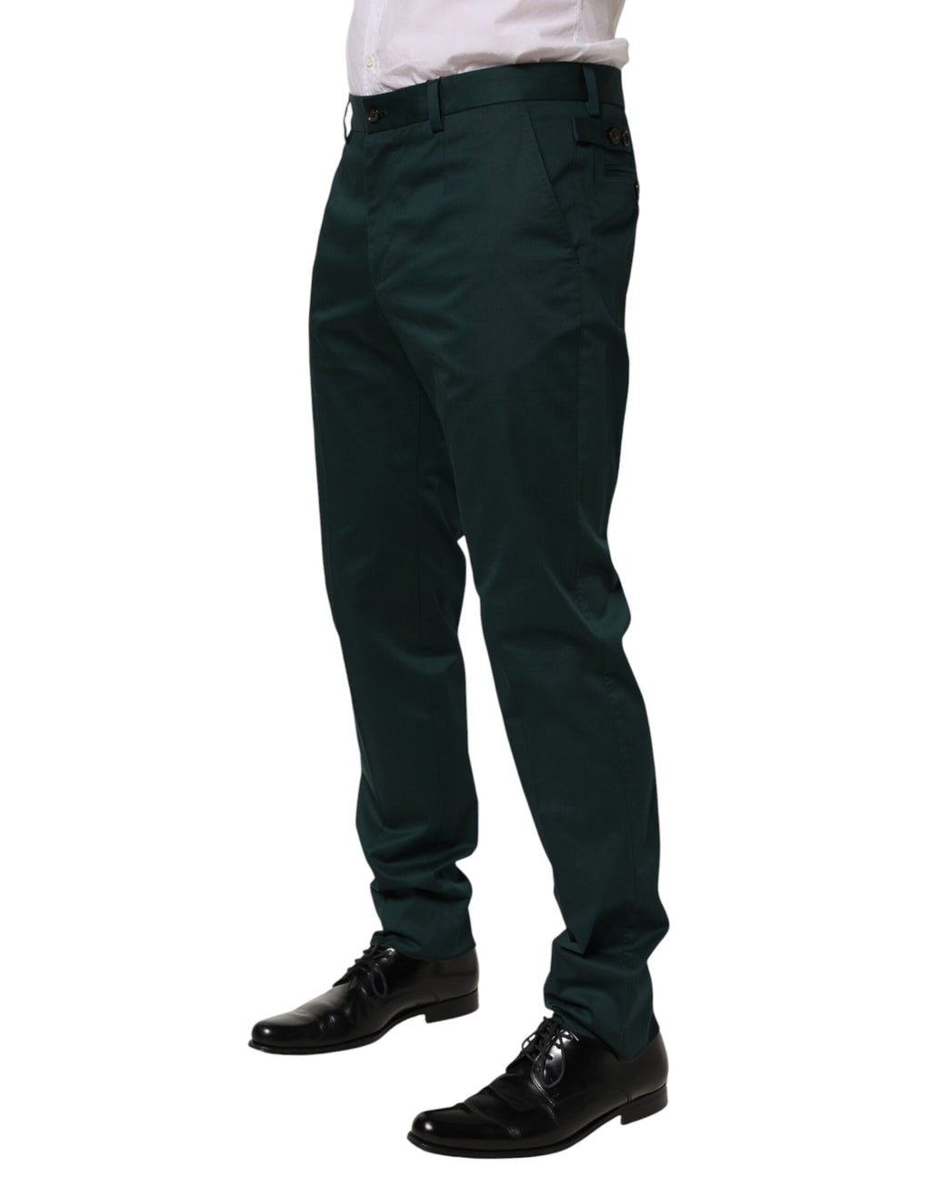 Pantalon formel homme Dolce & Gabbana en coton vert, pantalons élégants pour occasions spéciales, coupe moderne et sophistiquée.