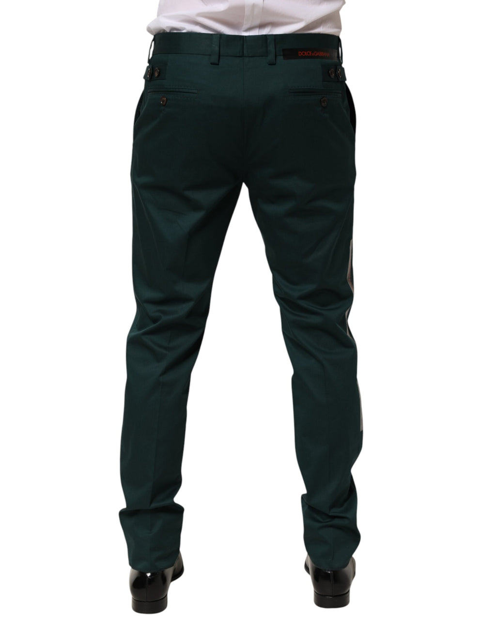 Pantalon homme Dolce & Gabbana en coton vert pour costume formel, avec coupe élégante et détails raffinés.