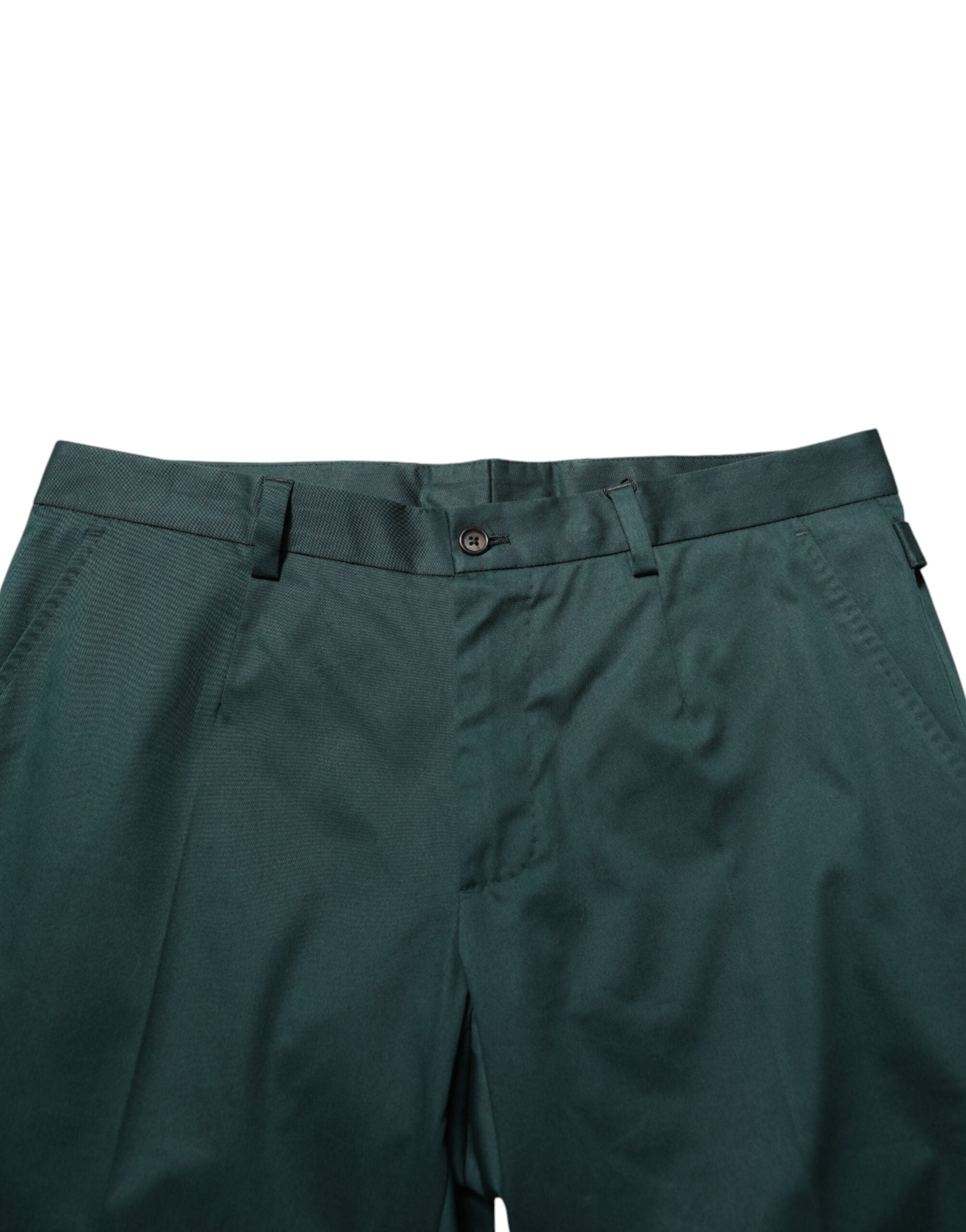 Pantalon formel en coton vert de Dolce & Gabbana pour homme, pantalon élégant pour occasions spéciales.