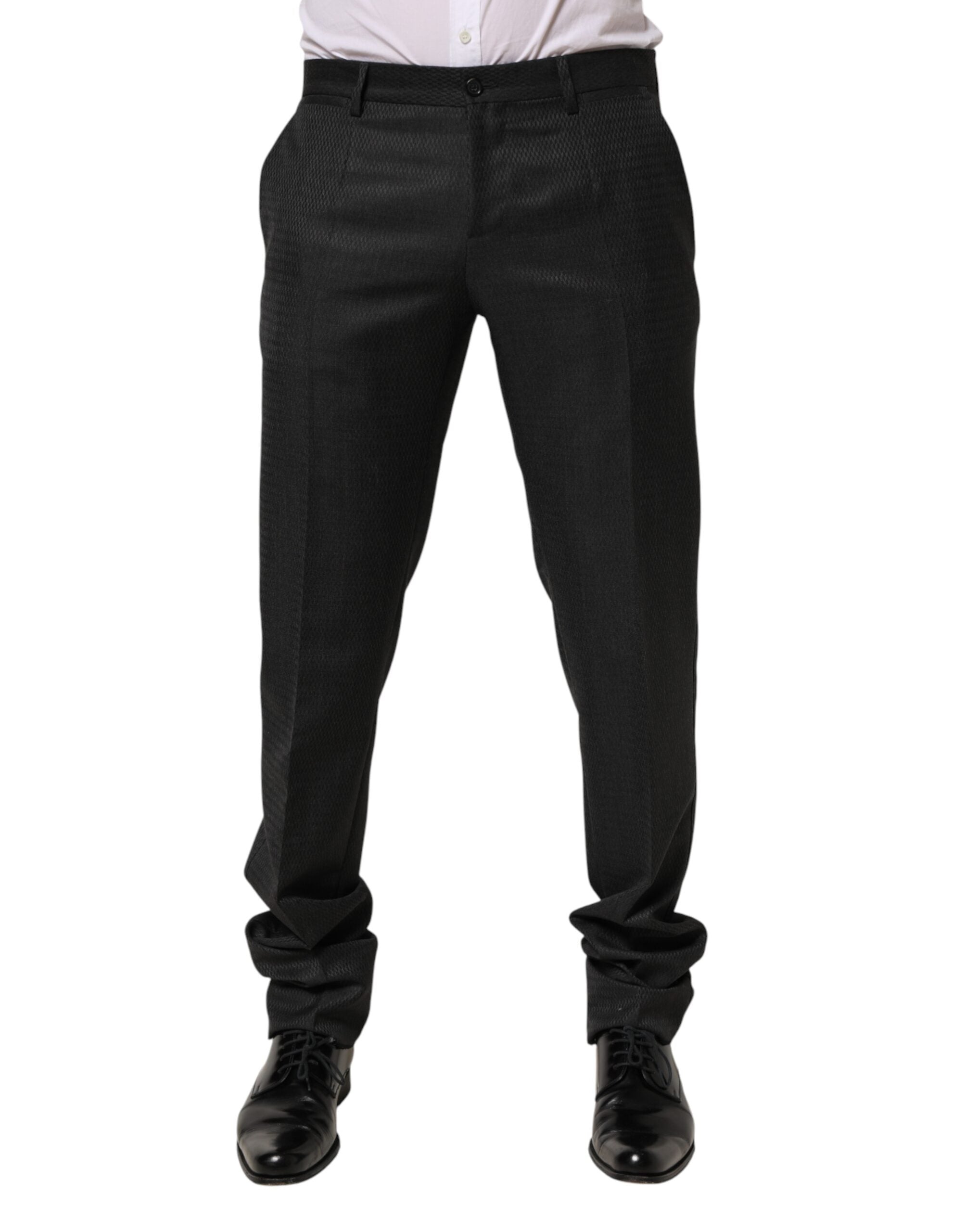Pantalon formel en laine noire Dolce & Gabbana pour homme, pantalon élégant avec coupe classique et finition soignée.