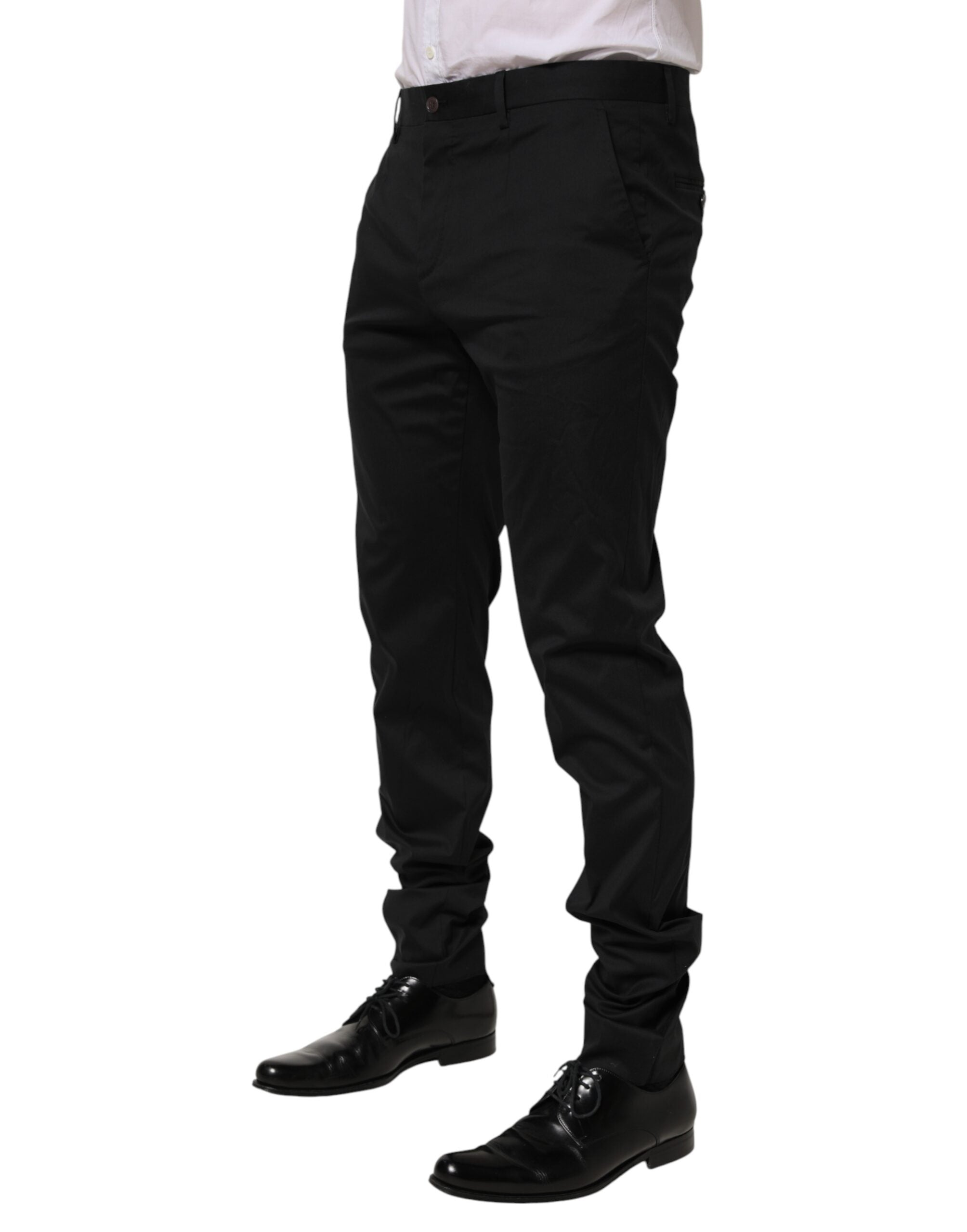 Pantalon homme Dolce & Gabbana en coton noir, costume formel élégant, pantalon de costume sophistiqué pour occasions spéciales.