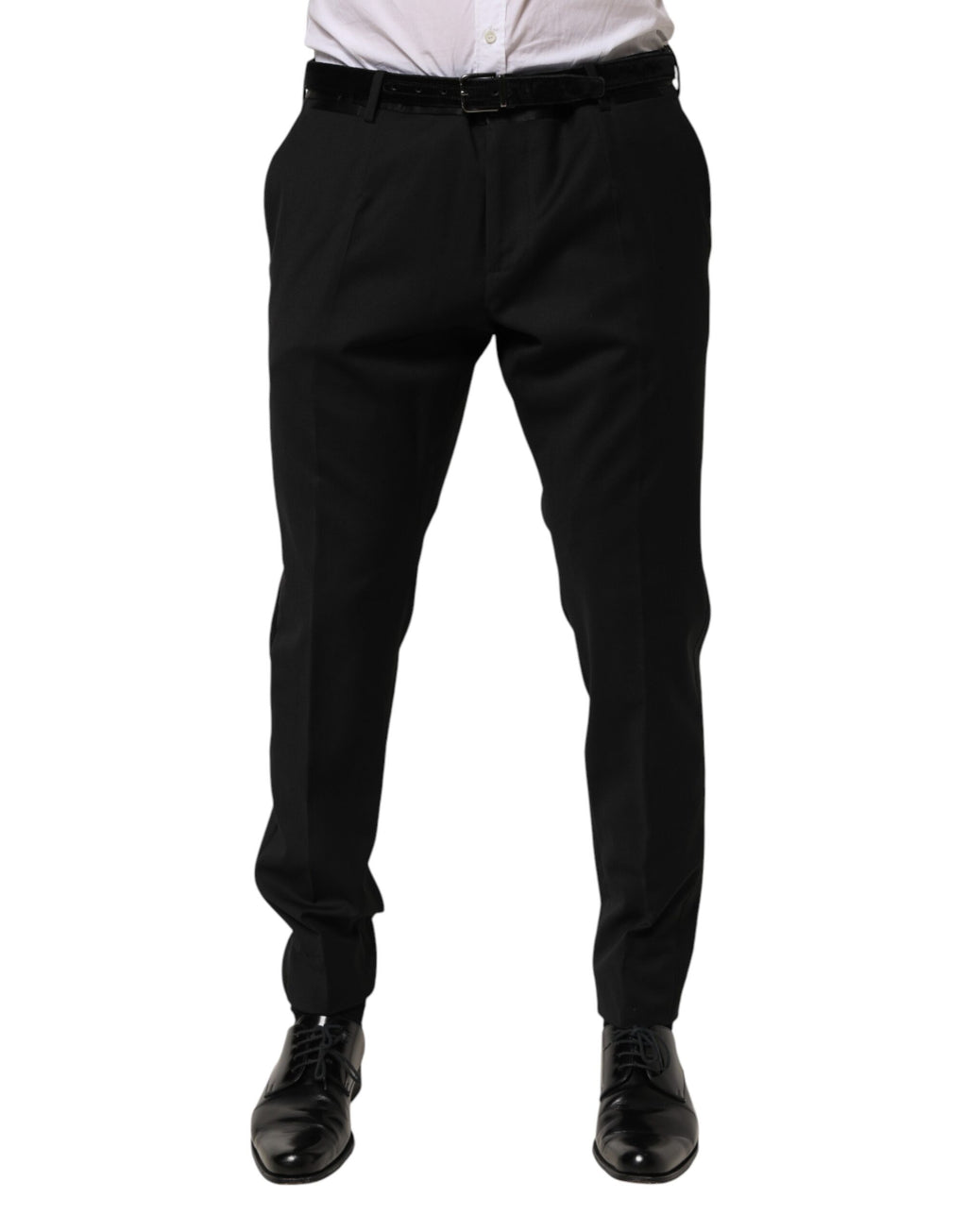 Pantalon formel en laine noire Dolce & Gabbana pour homme, style élégant et classique.