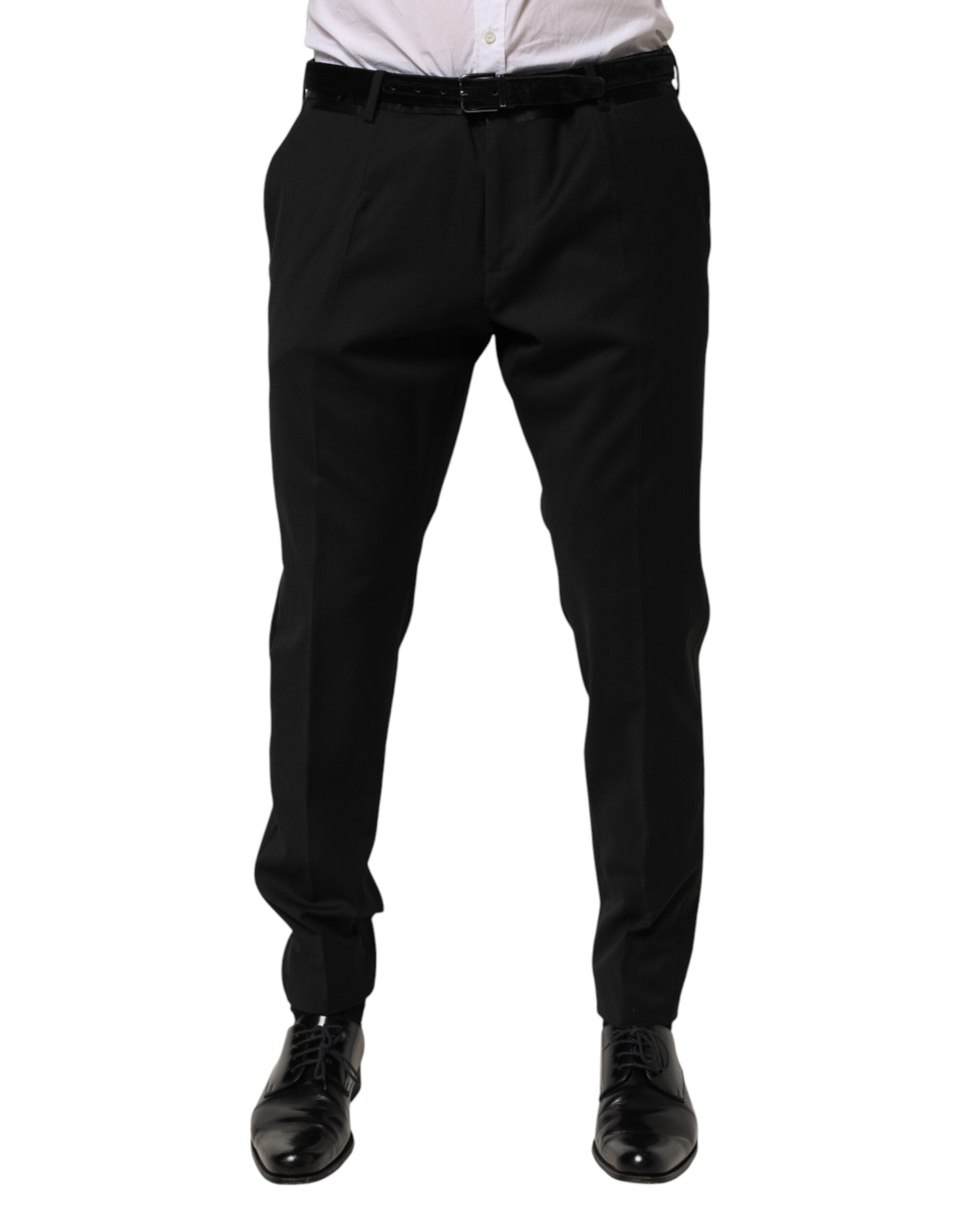 Pantalon formel en laine noire Dolce & Gabbana pour homme, style élégant et classique.